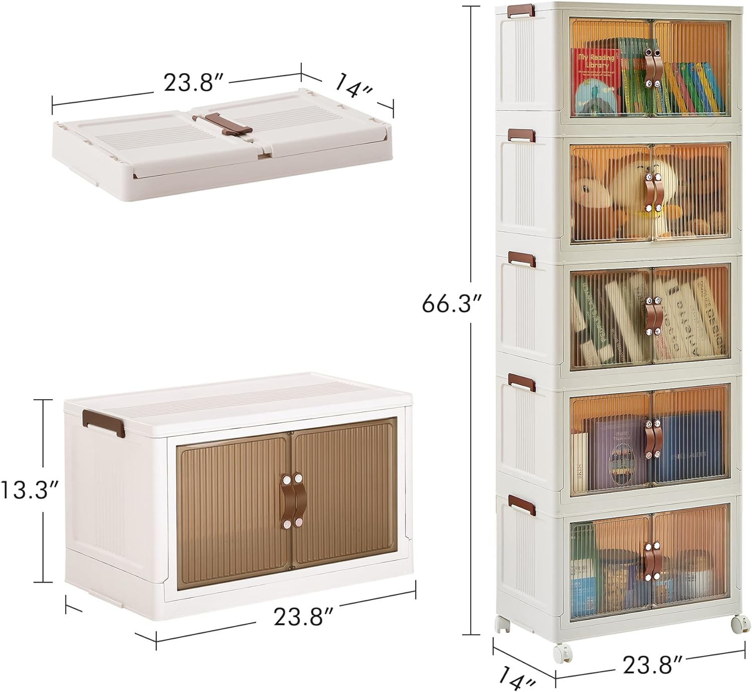 VECELO Stackable Bins with Lid, Plastic Collapsible Cabinet Foldable Folding Box Organizer/Storage Container Cart - VECELO