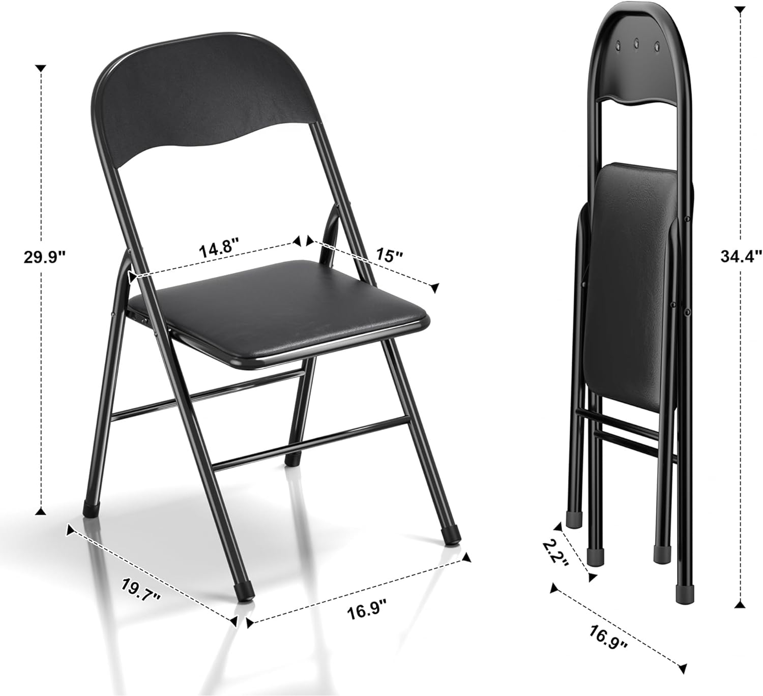VECELO Folding Chairs 4 Pack Metal Portable with Soft PU Padded Seats - VECELO