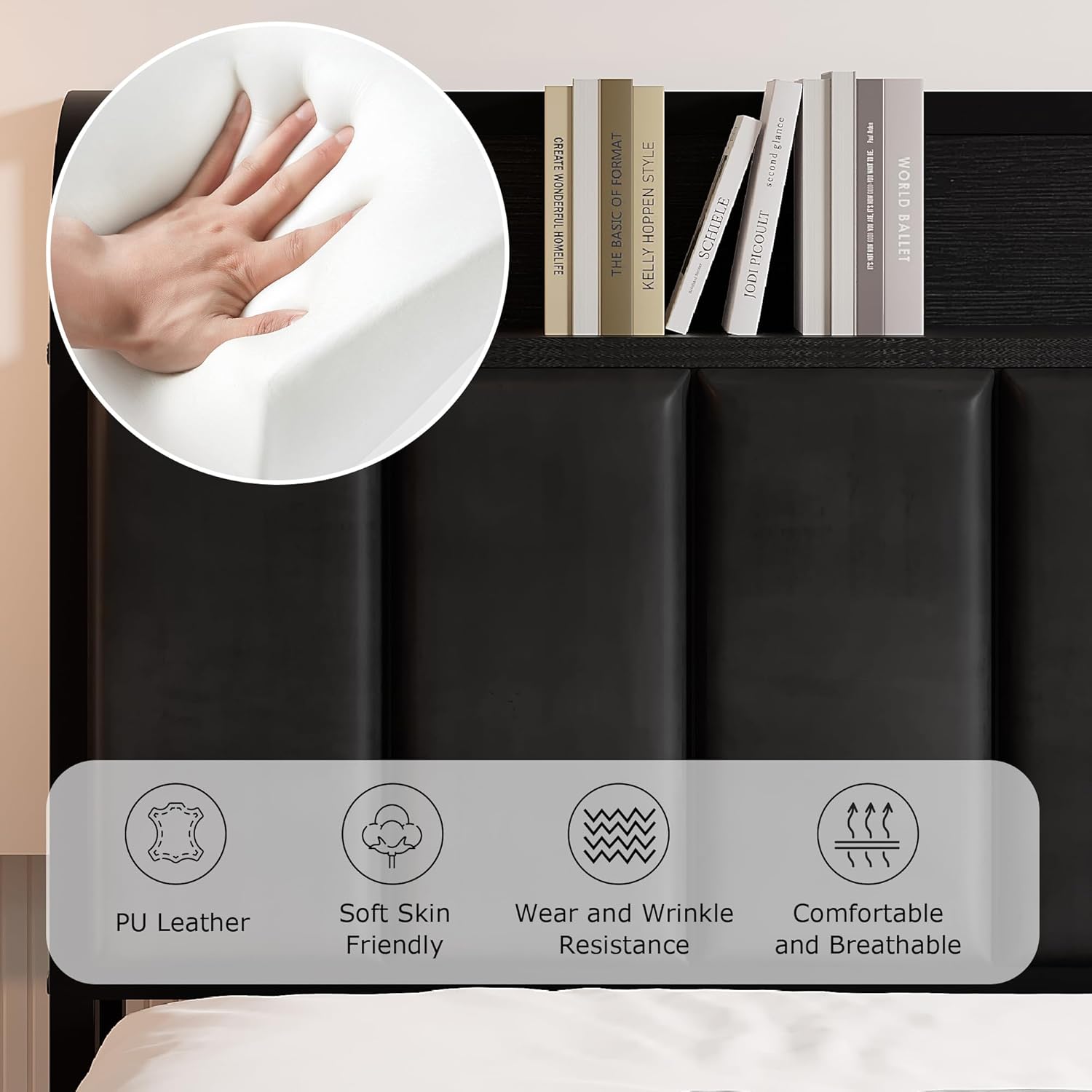 VECELO Twin Bed Frame, Storage Upholstered Headboard with Charging Station - VECELO