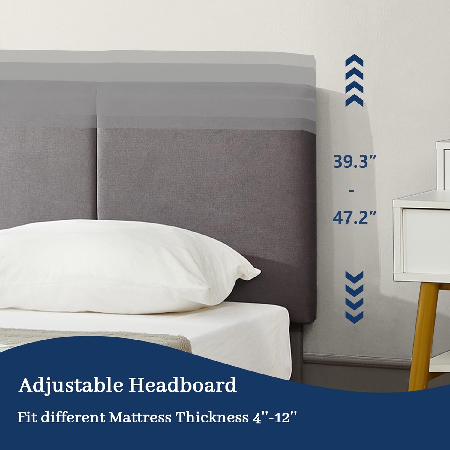 VECELO Upholstered Platform Bed Frame with Height-Adjustable Cotton and Linen Headboard - VECELO