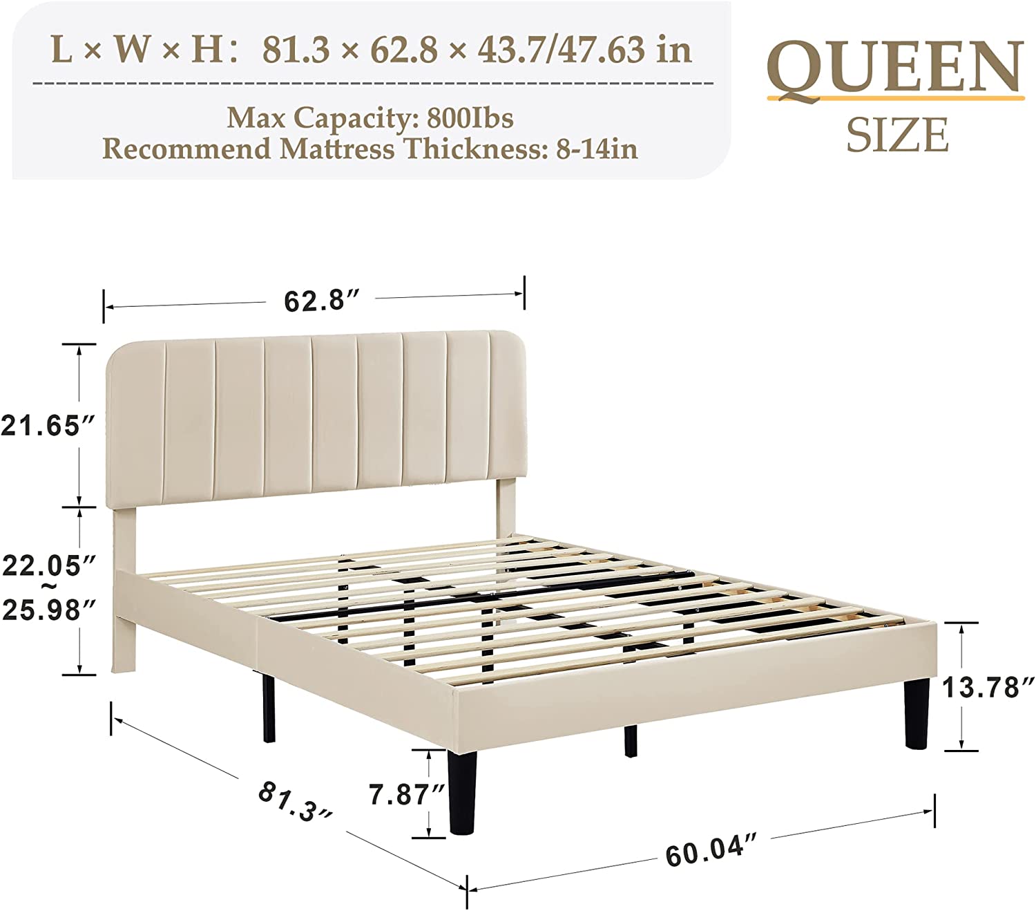 VECELO Upholstered Platform bedframe with Adjustable Headboard - VECELO