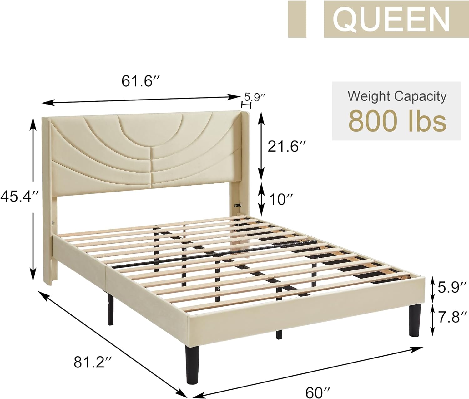 VECELO Upholstered Platform Bed Frame with Adjustable Fabric Headboard - VECELO