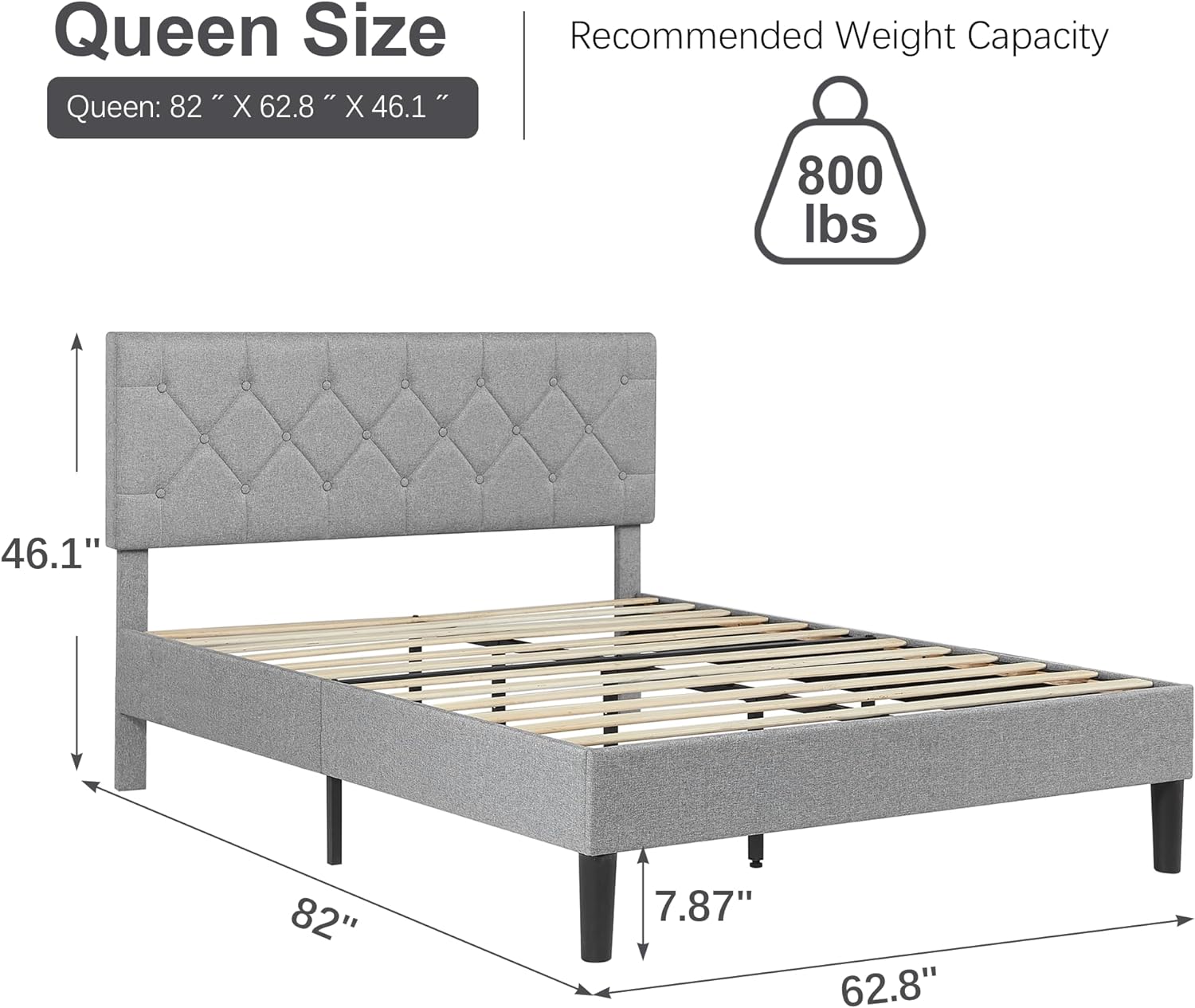 VECELO Bed Frame, Upholstered Platform with Adjustable Diamond Tufted Headboard - VECELO