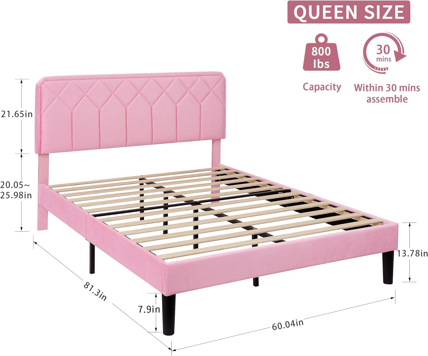 VECELO Premium Leather Upholstered Platform Bed Frame - VECELO