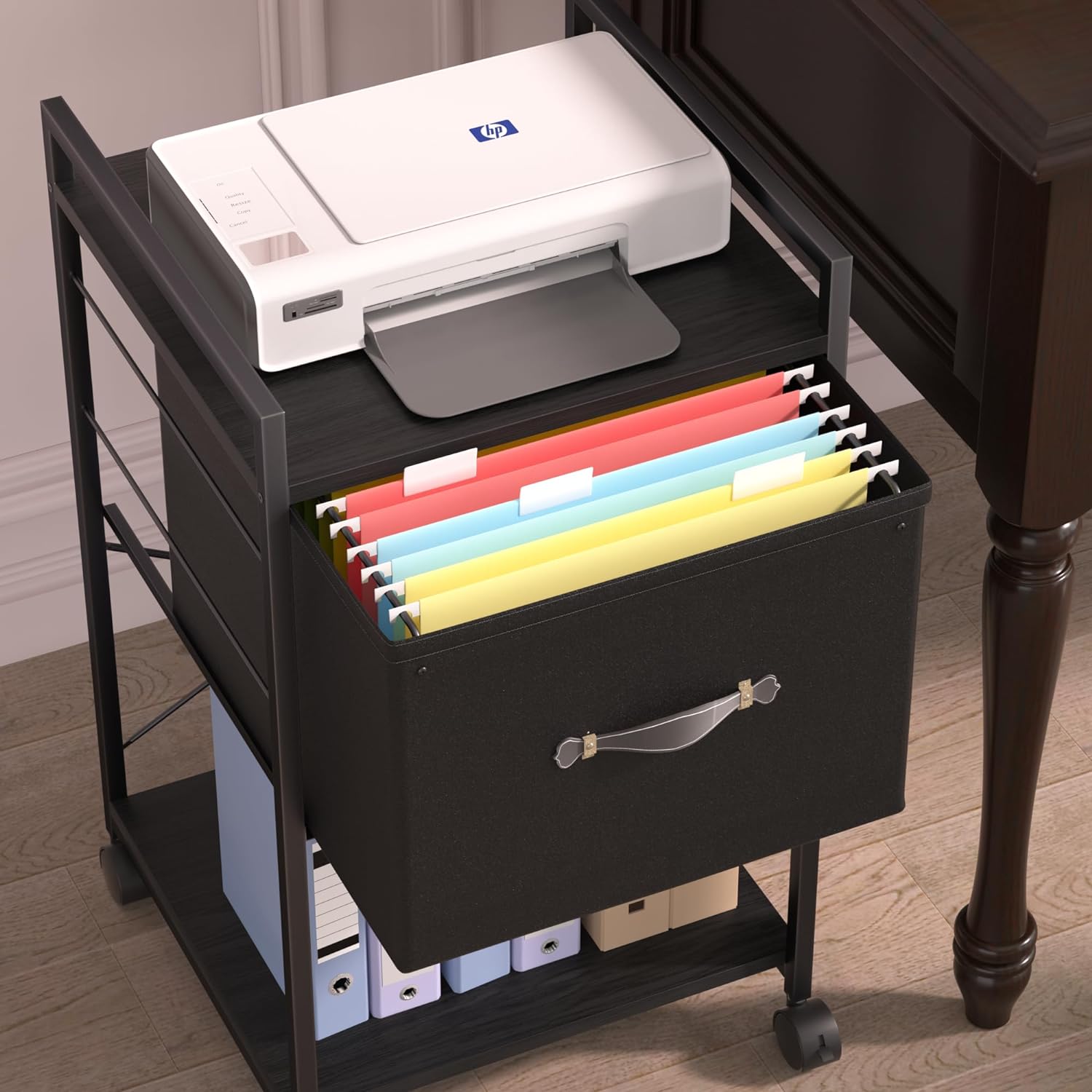 VECELO Mobile Vertical Filing Cabinet, Rolling Printer Shelf with Handle - VECELO