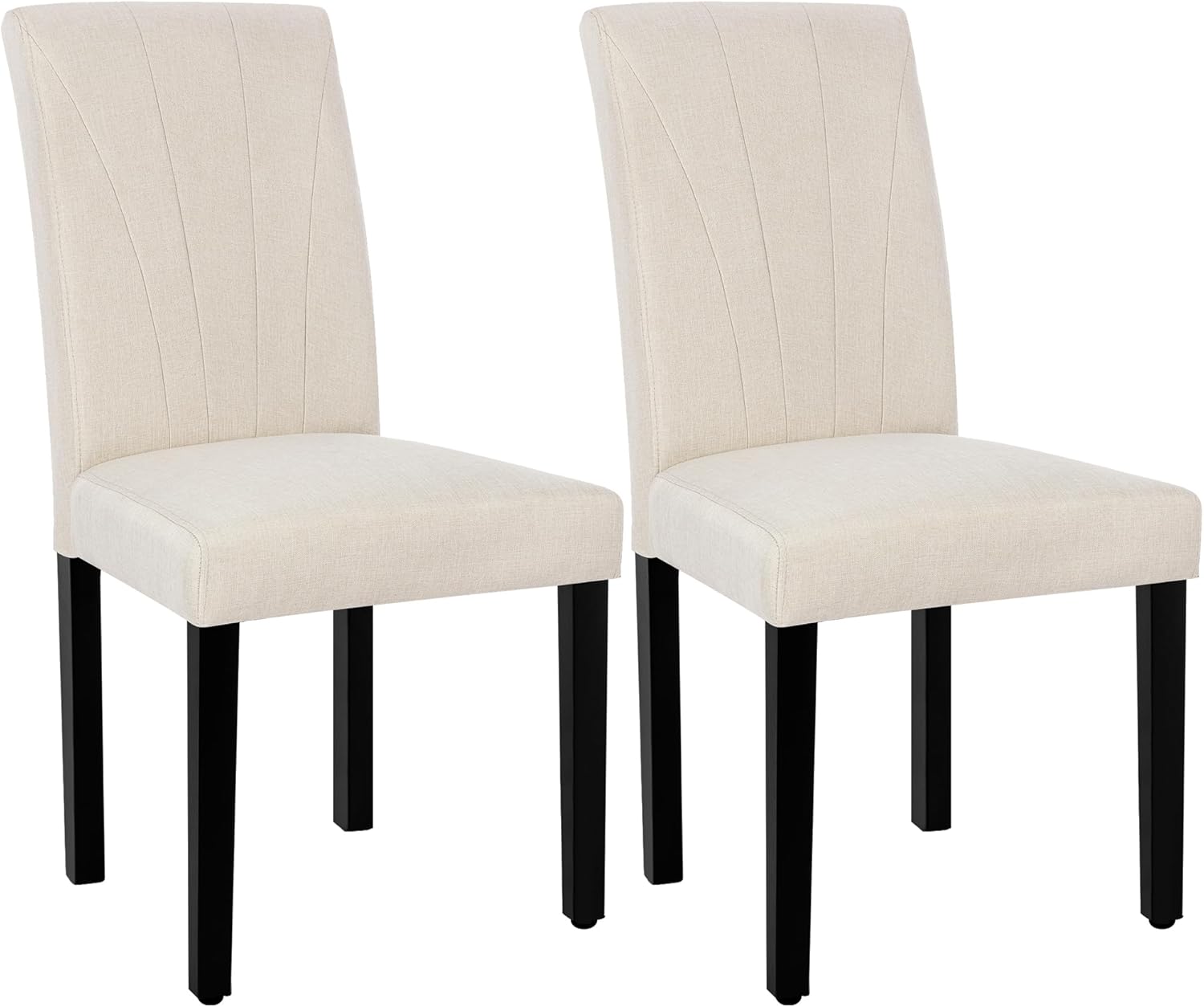 VECELO Set of 2 Upholstered Dining Chairs, Modern Fabric and Solid Wood Legs & High Back - VECELO