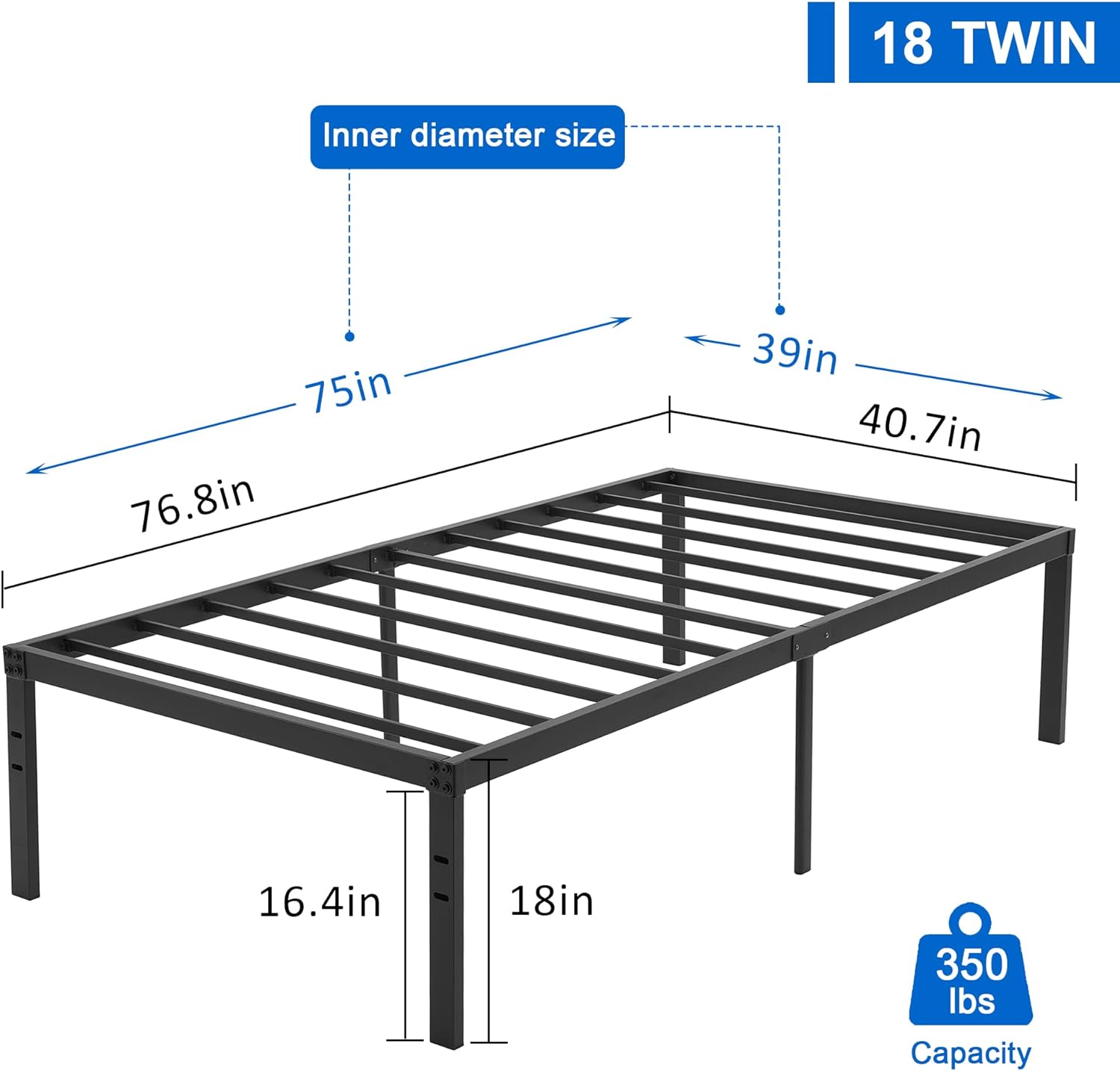 VECELO Metal Platform Bed Frame Heavy Duty Steel Slat, No Box Spring Needed - VECELO
