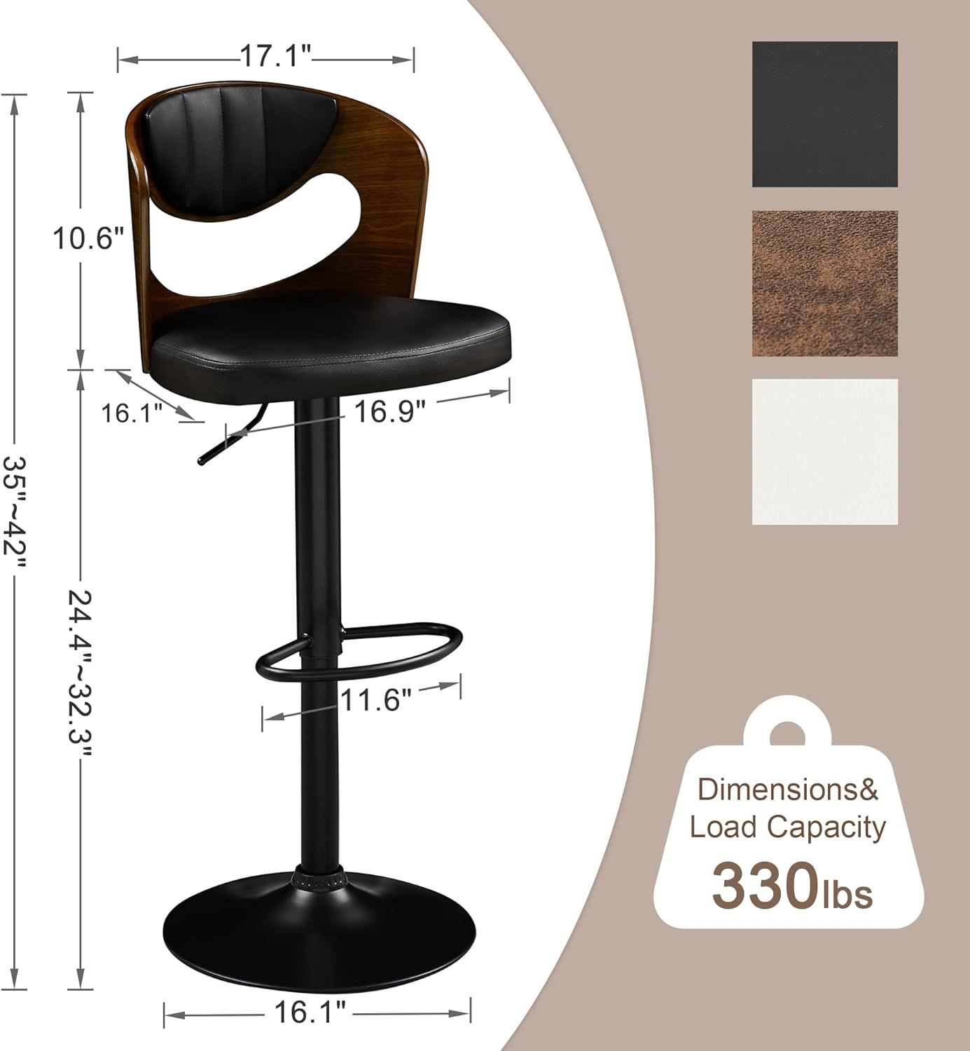 VECELO Bar Stool Set of 2,Counter Height Stools with Bentwood Back - VECELO