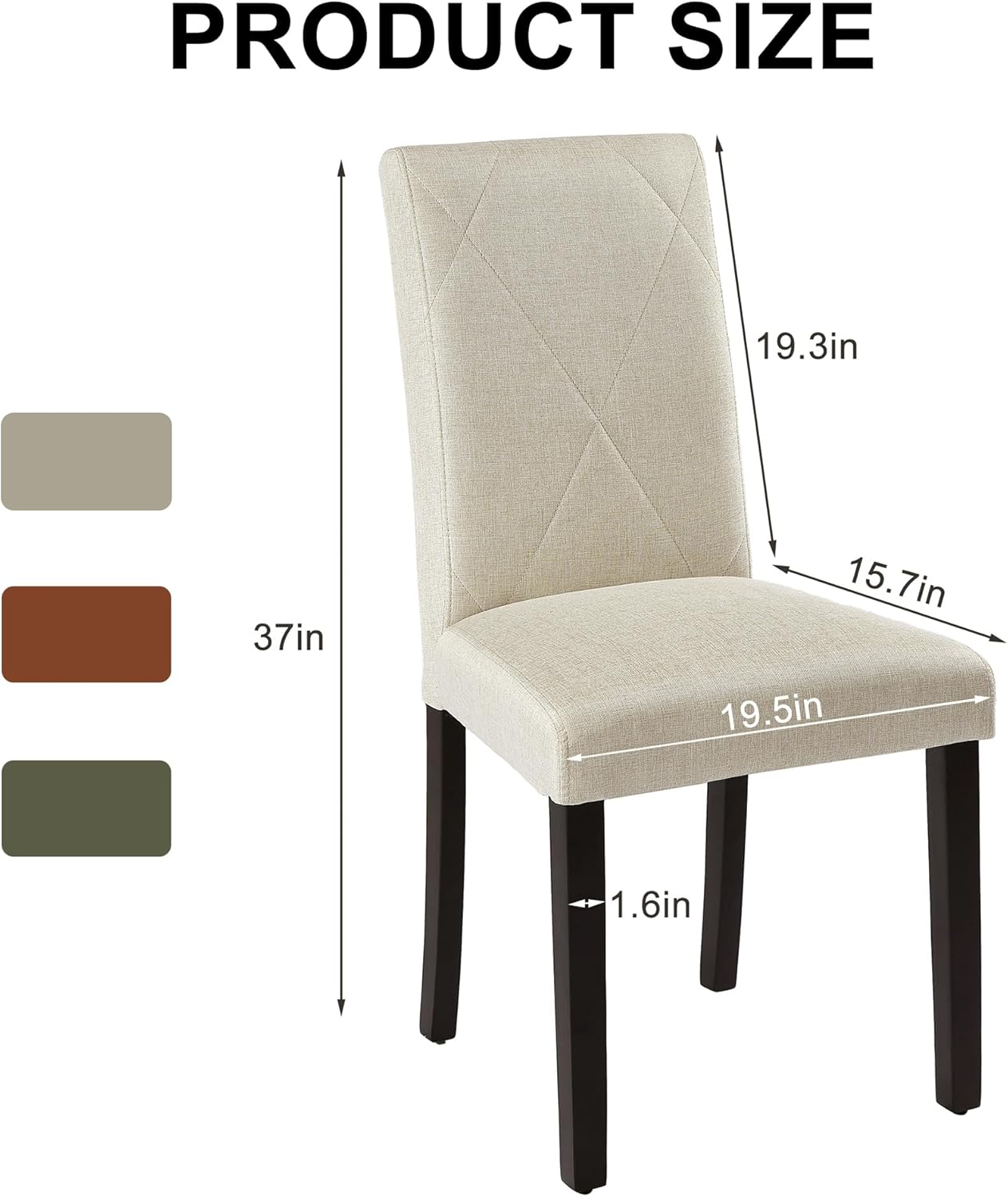 VECELO Upholstered Dining Chairs Set of 2 Modern Fabric and High Back & Solid Wood Legs for Kitchen - VECELO