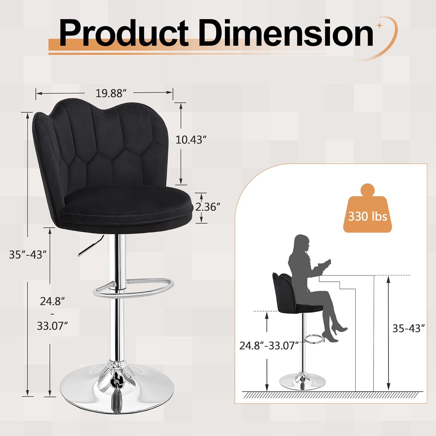 VECELO Bar Stools Set of 2/Set of 4, Adjustable Barstools with Back - VECELO