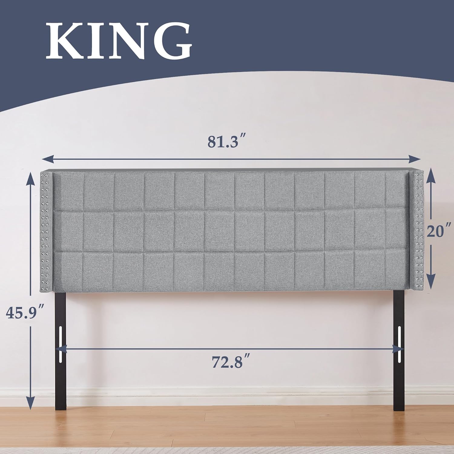 VECELO Linen Upholstered Headboard for Queen/King Size Bed, Tufted Nailhead & Double Wingback for Bedroom - VECELO
