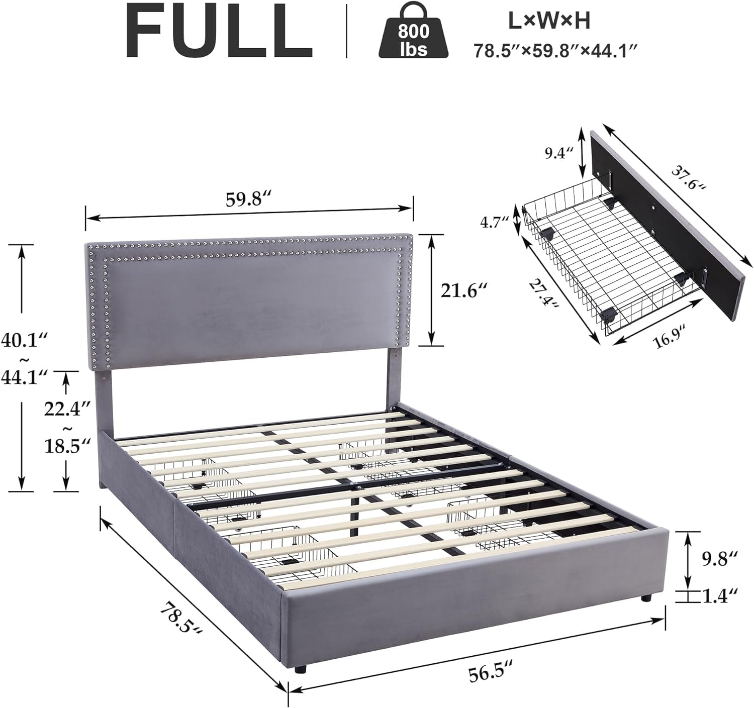 VECELO Upholstered Platform Bed Frame Platform with 4 Storage Drawers - VECELO