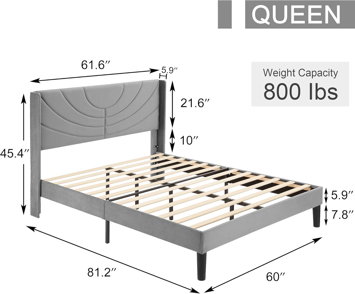 VECELO Upholstered Platform Bed Frame with Adjustable Fabric Headboard - VECELO