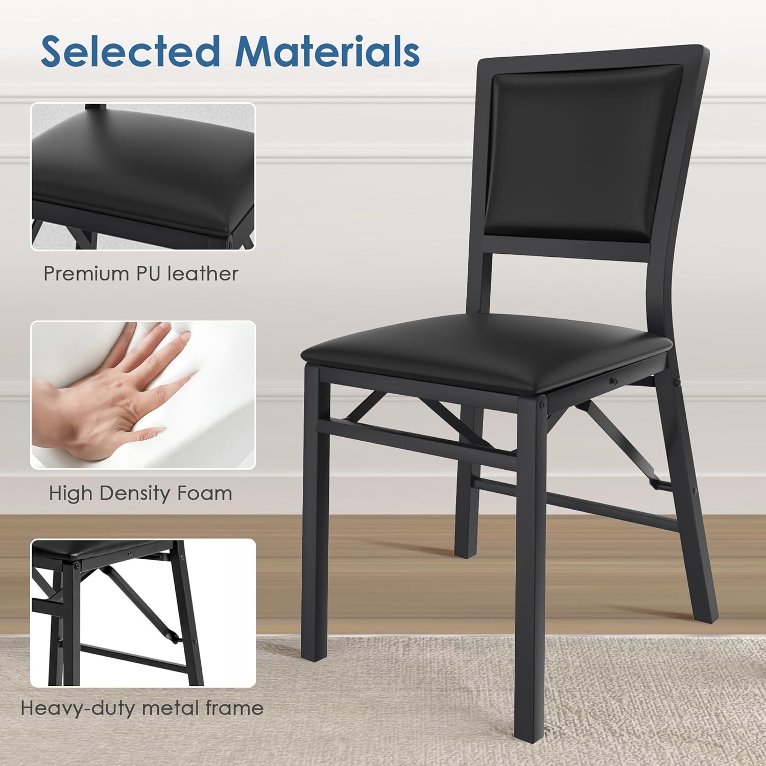 VECELO Folding Chairs Set of 2 with Cushion - VECELO