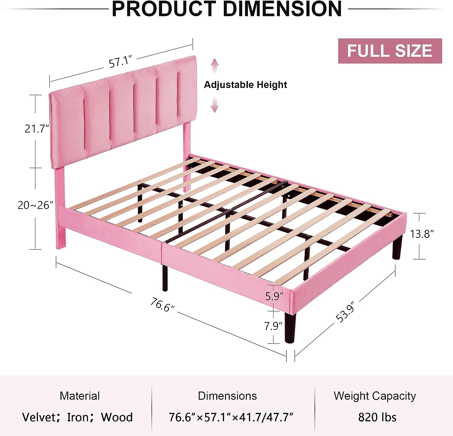VECELO Modern Upholstered Platform Bedframe, Adjustable Headboard - VECELO