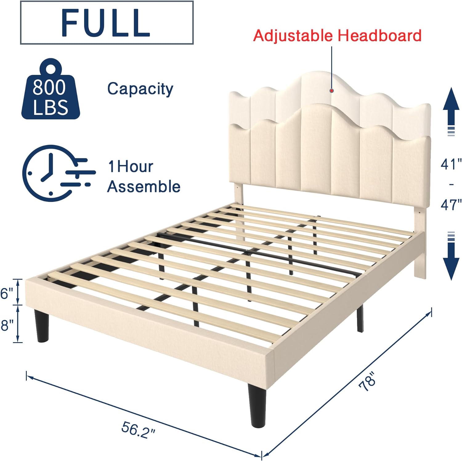 VECELO Upholstered Platform Bed,Mattress Foundation with Headboard - VECELO