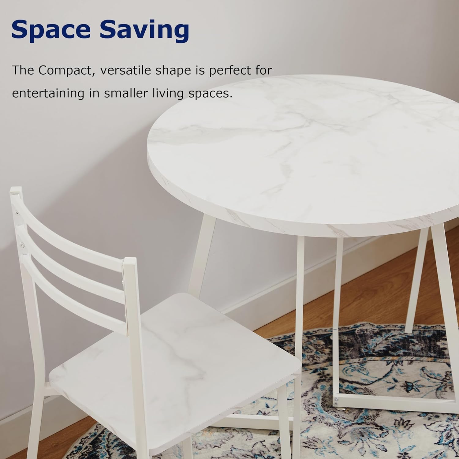 VECELO Round Dining Room Table with Wood Grain Tabletop and Steel Frame - VECELO