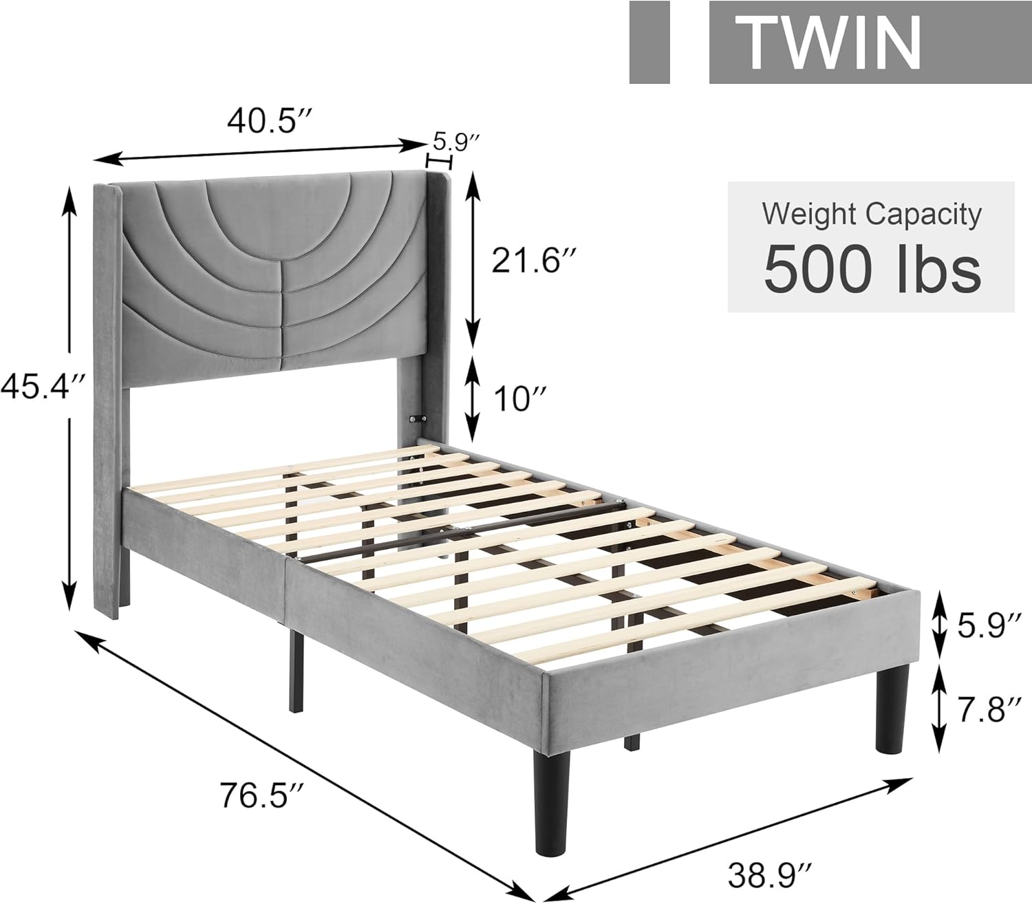 VECELO Upholstered Platform Bed Frame with Adjustable Fabric Headboard - VECELO