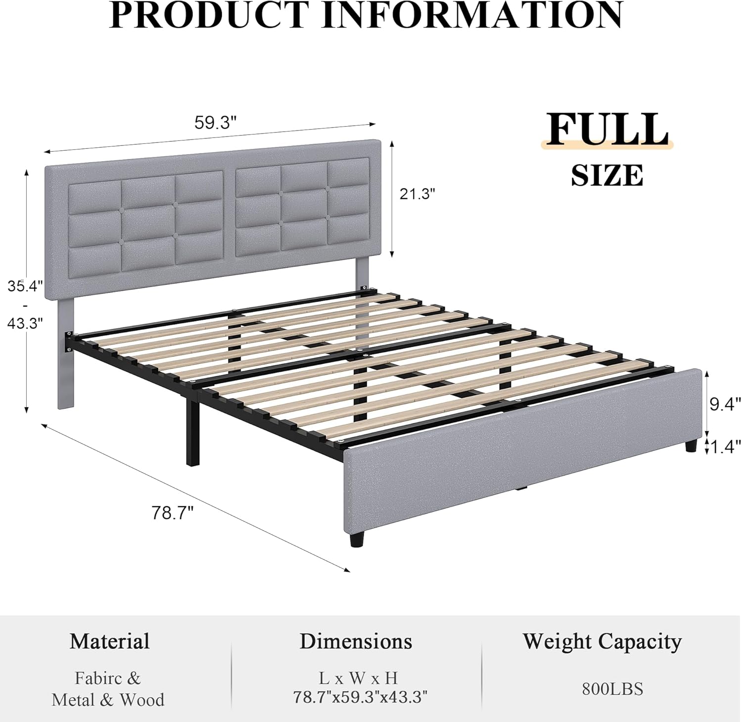 VECELO Bed Frame with 4 Drawers, Adjustable Tufted Button Headboard - VECELO