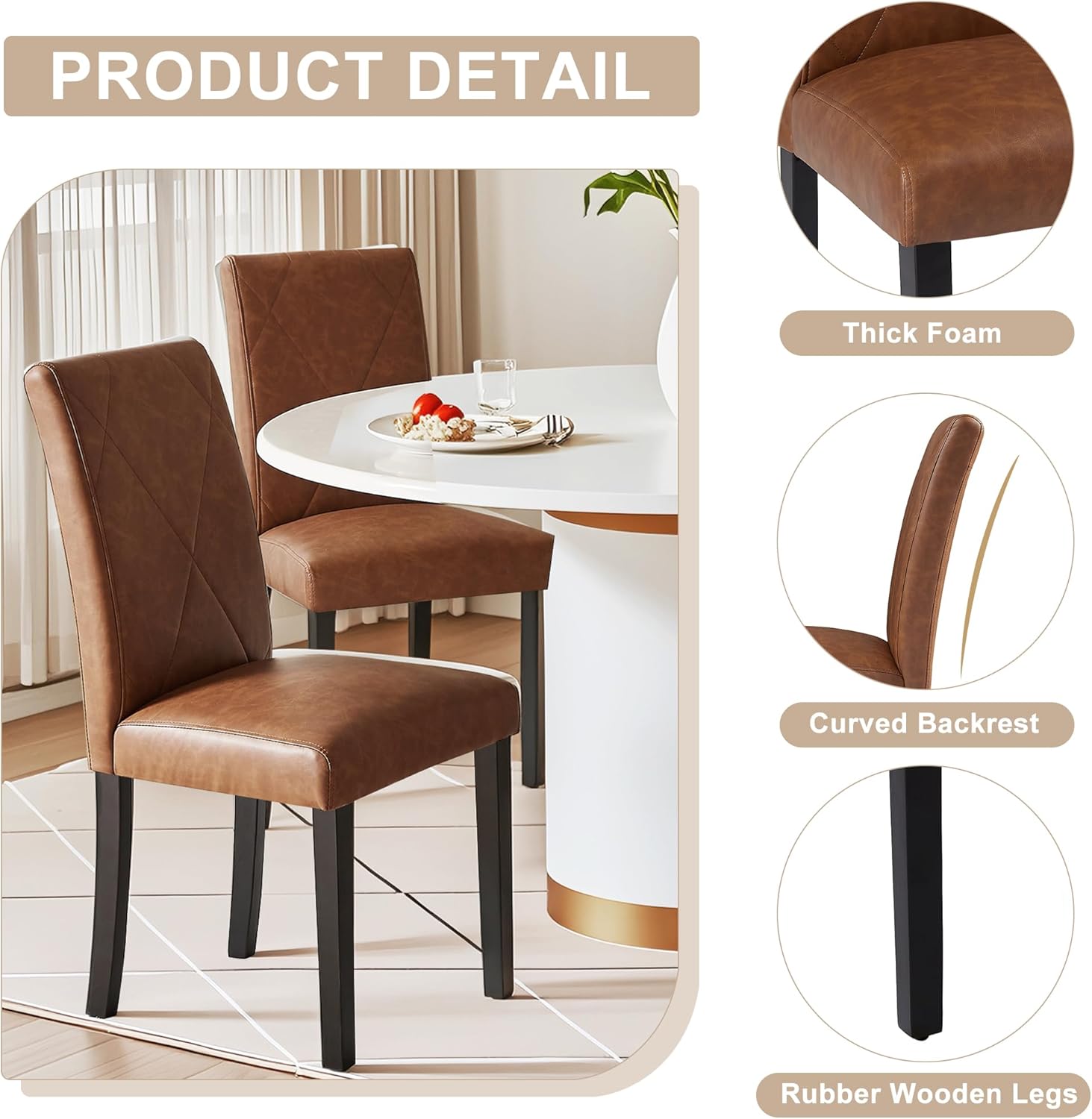 VECELO Upholstered Dining Chairs Set of 2 Modern Fabric and High Back & Solid Wood Legs for Kitchen - VECELO