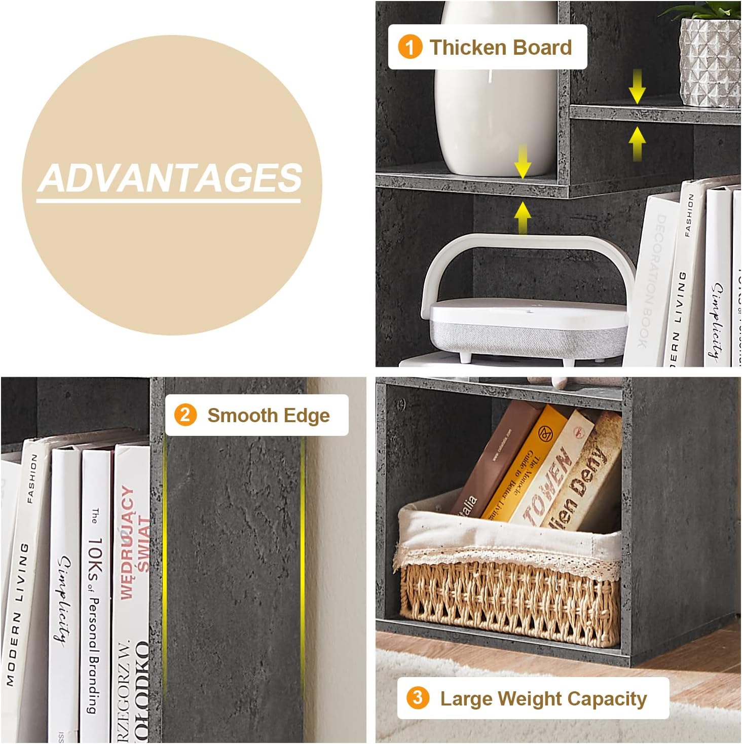 VECELO 3-Cube Wide Open Bookcase, Small Bookshelf 2-Tier Storage Organizer - VECELO