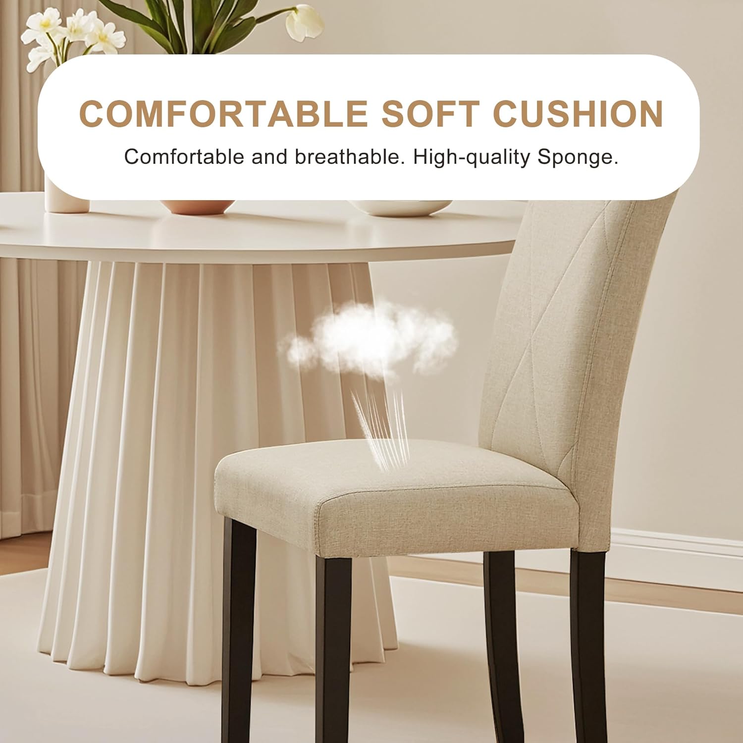 VECELO Upholstered Dining Chairs Set of 2 Modern Fabric and High Back & Solid Wood Legs for Kitchen - VECELO