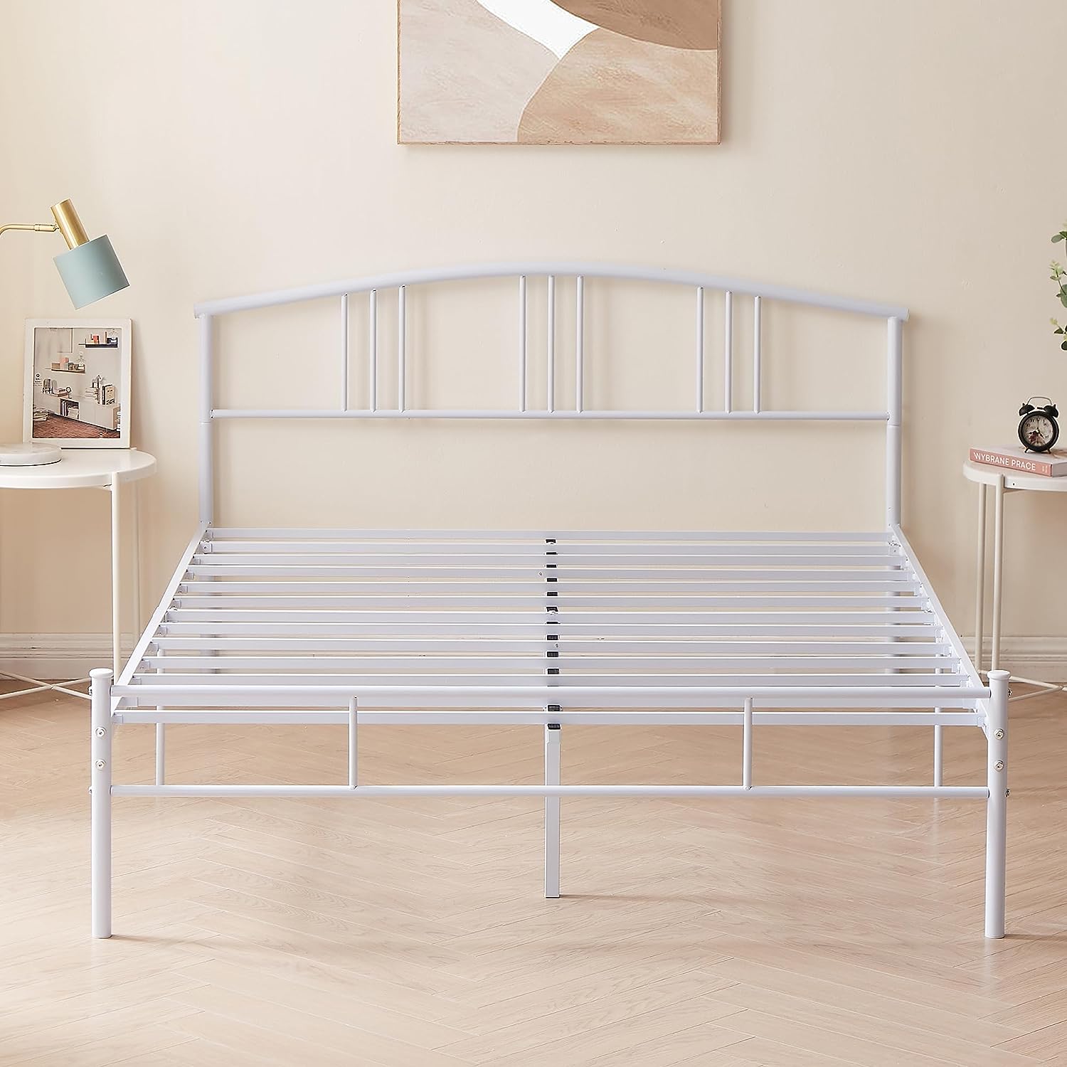 VECELO Modern Metal Bed Frame Mattress Foundation with curve headboard and Footboard - VECELO