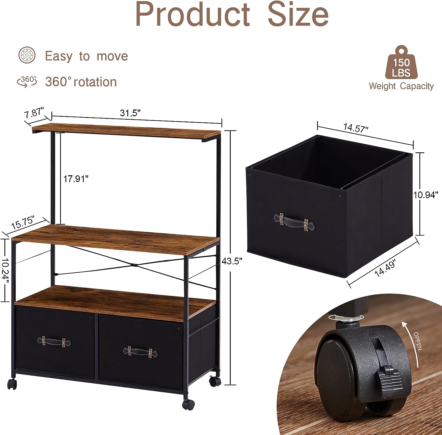 VECELO Lateral File Cabinet with 2 Big Rolling Printer Stand with 3 Open Storage Shelf - VECELO