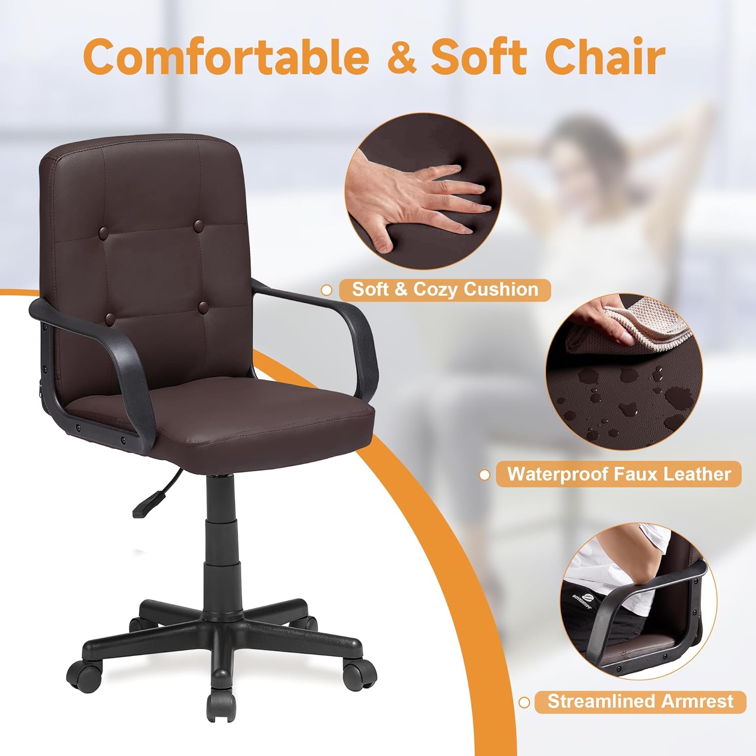 VECELO Home Office Desk Chair with Armrests - VECELO
