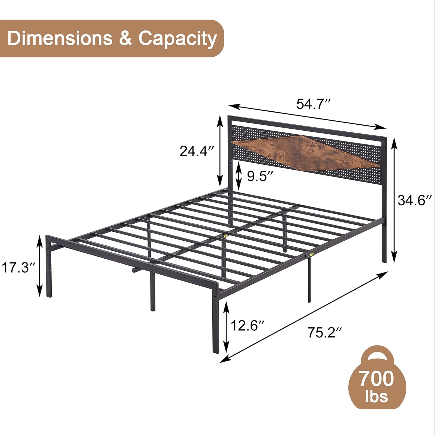 VECELO Metal Bed Frame Platform with Wood Grain Headboard&Footboard - VECELO