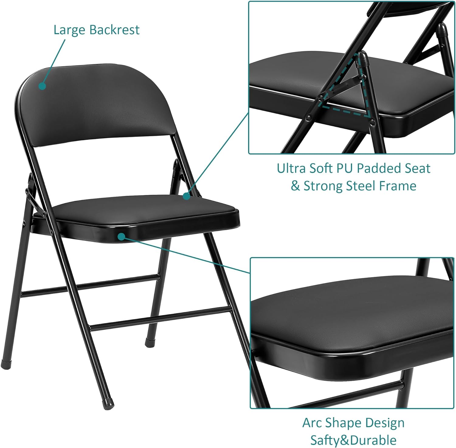 VECELO Portable Folding Card Table Square and Chair Sets with Collapsible Legs & Vinyl Upholstery (5 PCS) - VECELO
