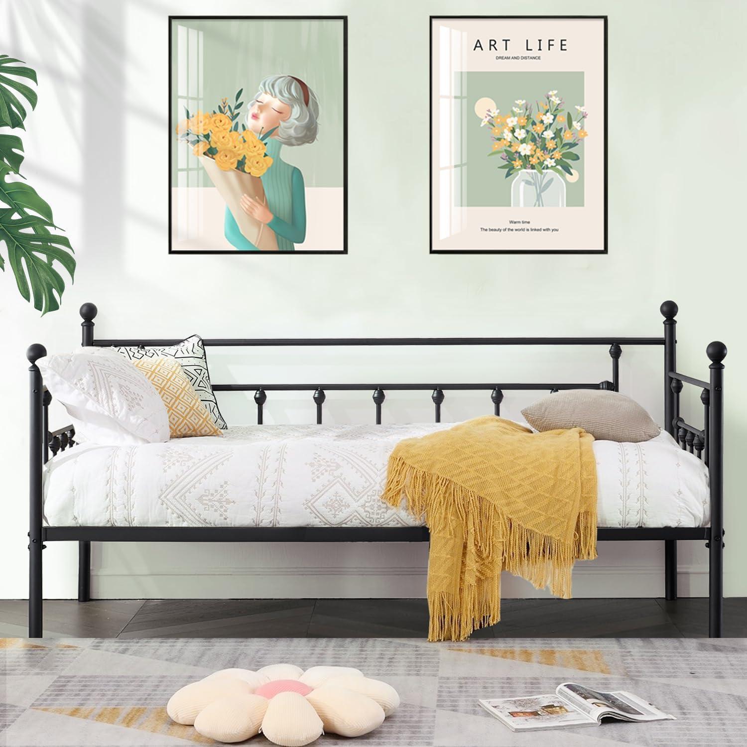 VECELO Daybed Frame, Twin Size Metal Platform Bed with Headboard - VECELO