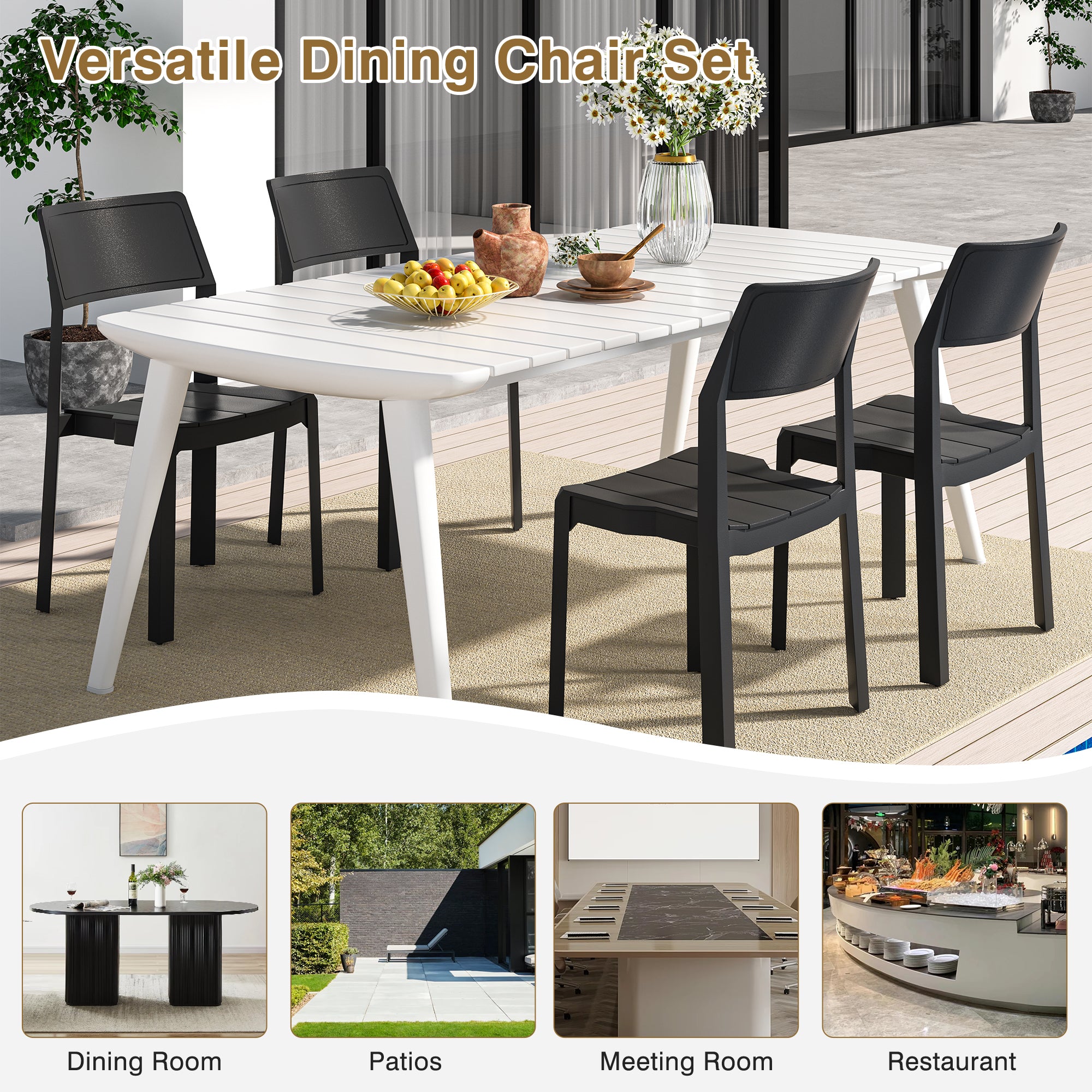 VECELO Dining Chairs Set of 4, Stackable Plastic Kitchen Chairs - VECELO