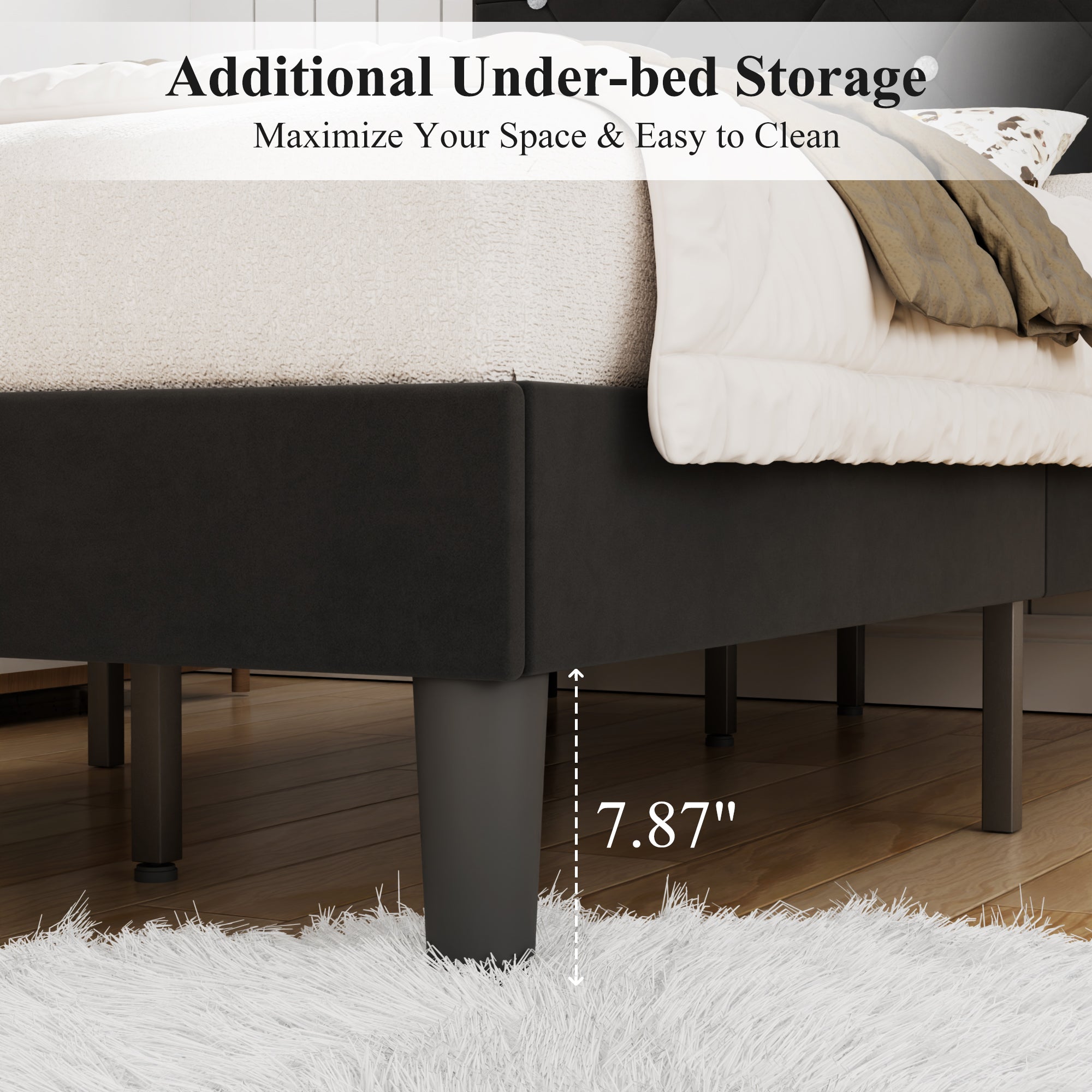 VECELO Bed Frame, Upholstered Platform with Adjustable Diamond Tufted Headboard - VECELO