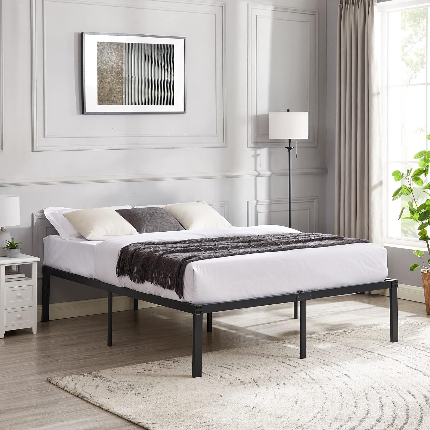 VECELO Metal Platform Bed Frame Heavy Duty Steel Slat, No Box Spring Needed - VECELO