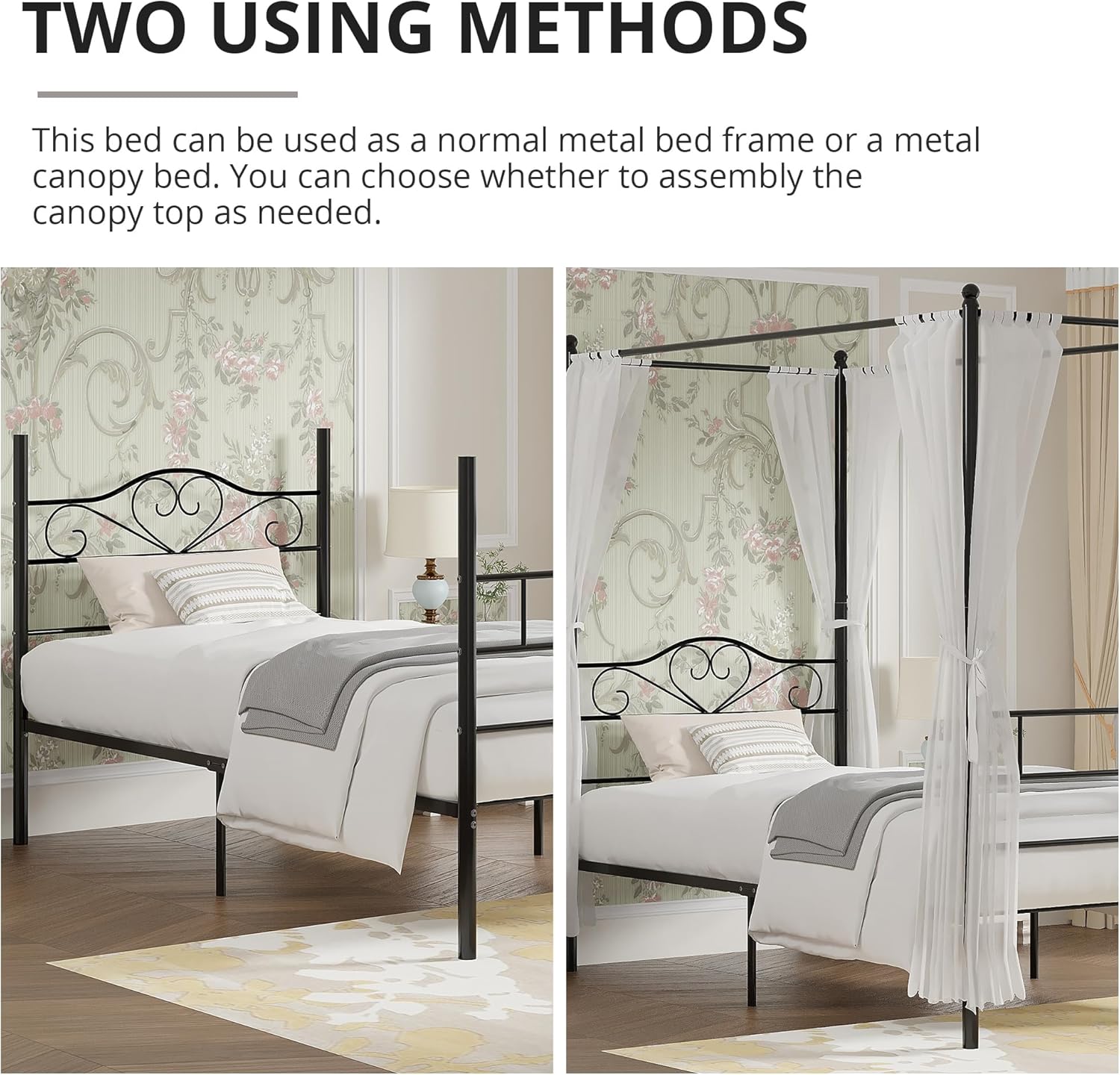 VECELO Twin Canopy Bed Frame with Headboard and Footboard - VECELO