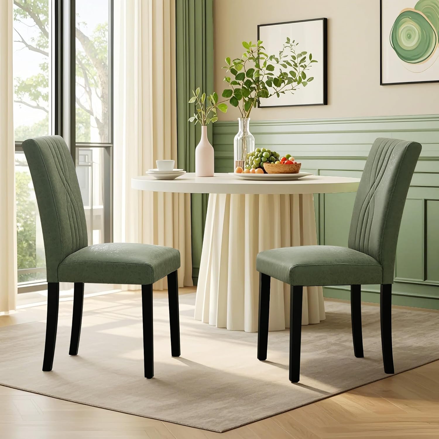 VECELO Upholstered Dining Chairs Set of 2 Modern Fabric and Solid Wood Legs & High Back - VECELO