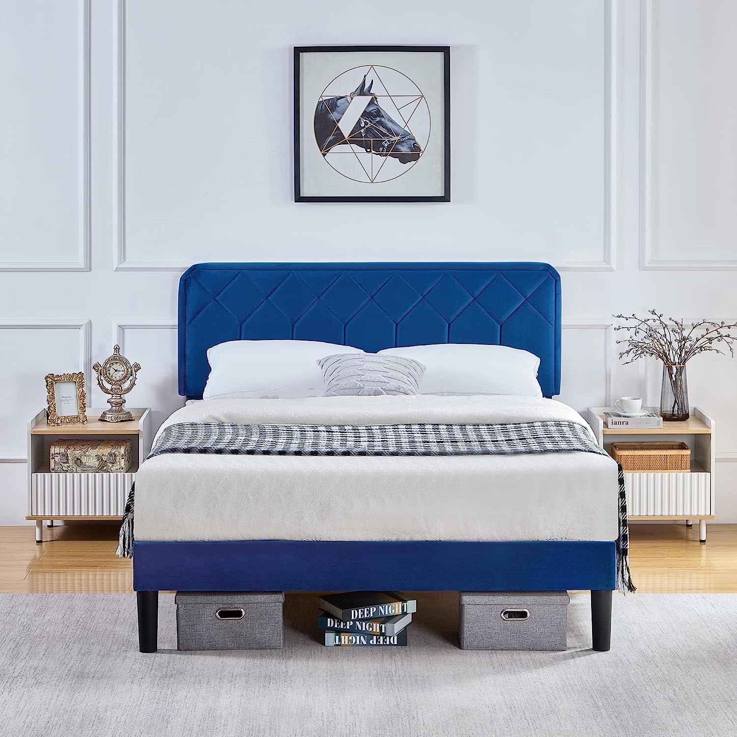 VECELO Premium Leather Upholstered Platform Bed Frame - VECELO