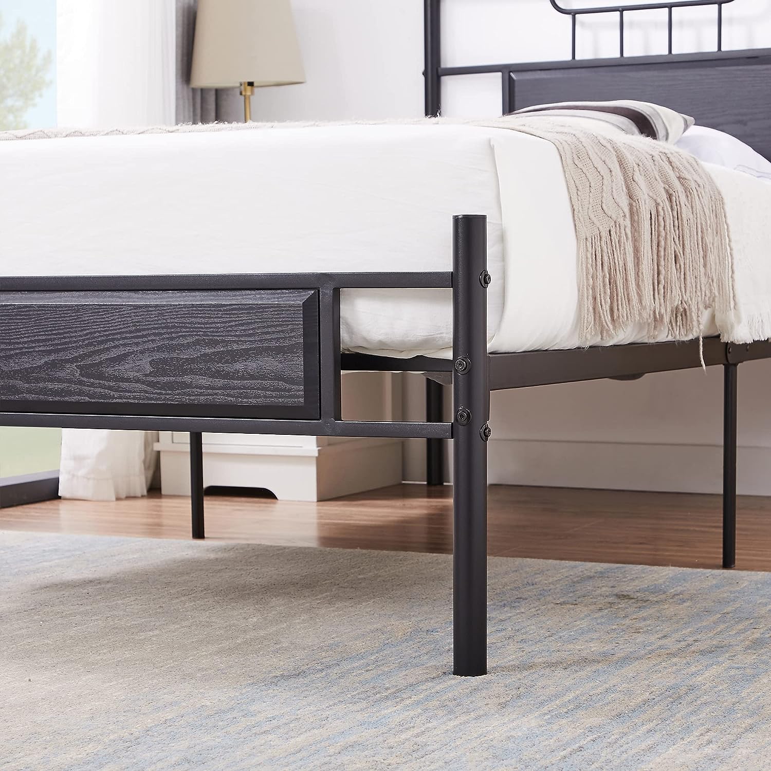 VECELO Platform Bed Frame with Wood Headboard No Box Spring Needed Heavy Duty Steel Slat - VECELO