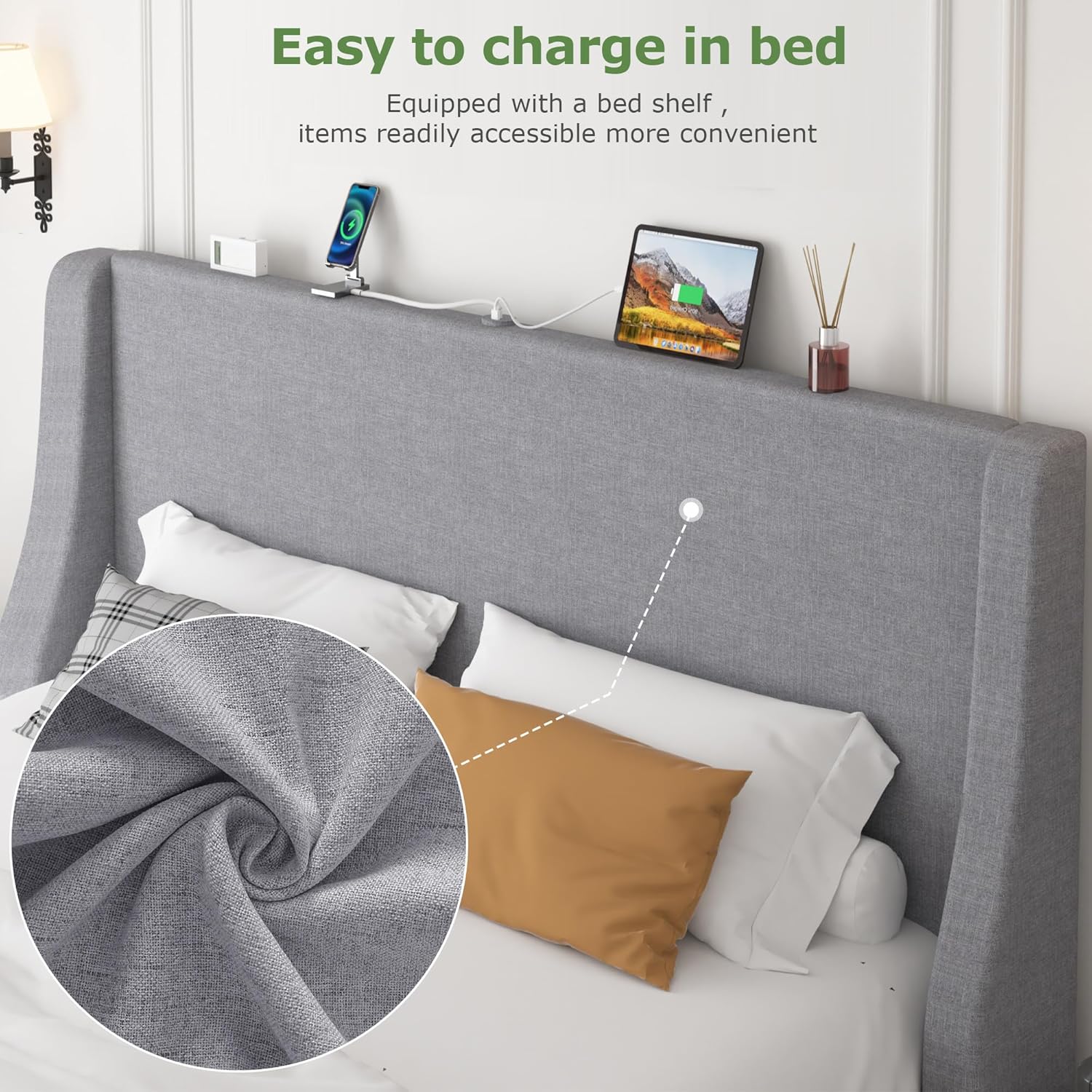 VECELO Bed Frame with Upholstered Wingback Headboard - VECELO