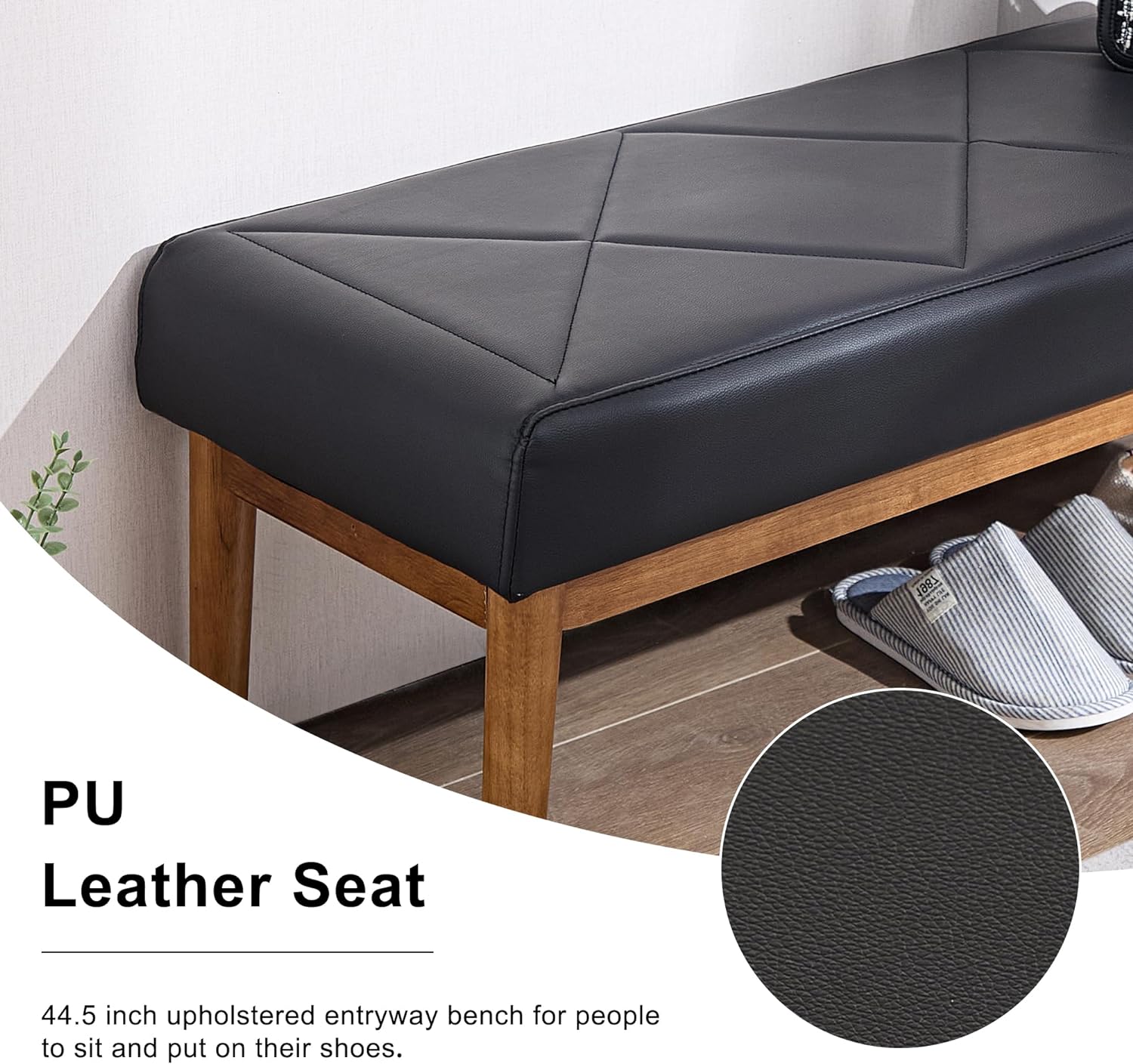 VECELO 44.5”Upholstered Entryway Bench Dining Table Ottoman Seats with Solid Wood Legs - VECELO