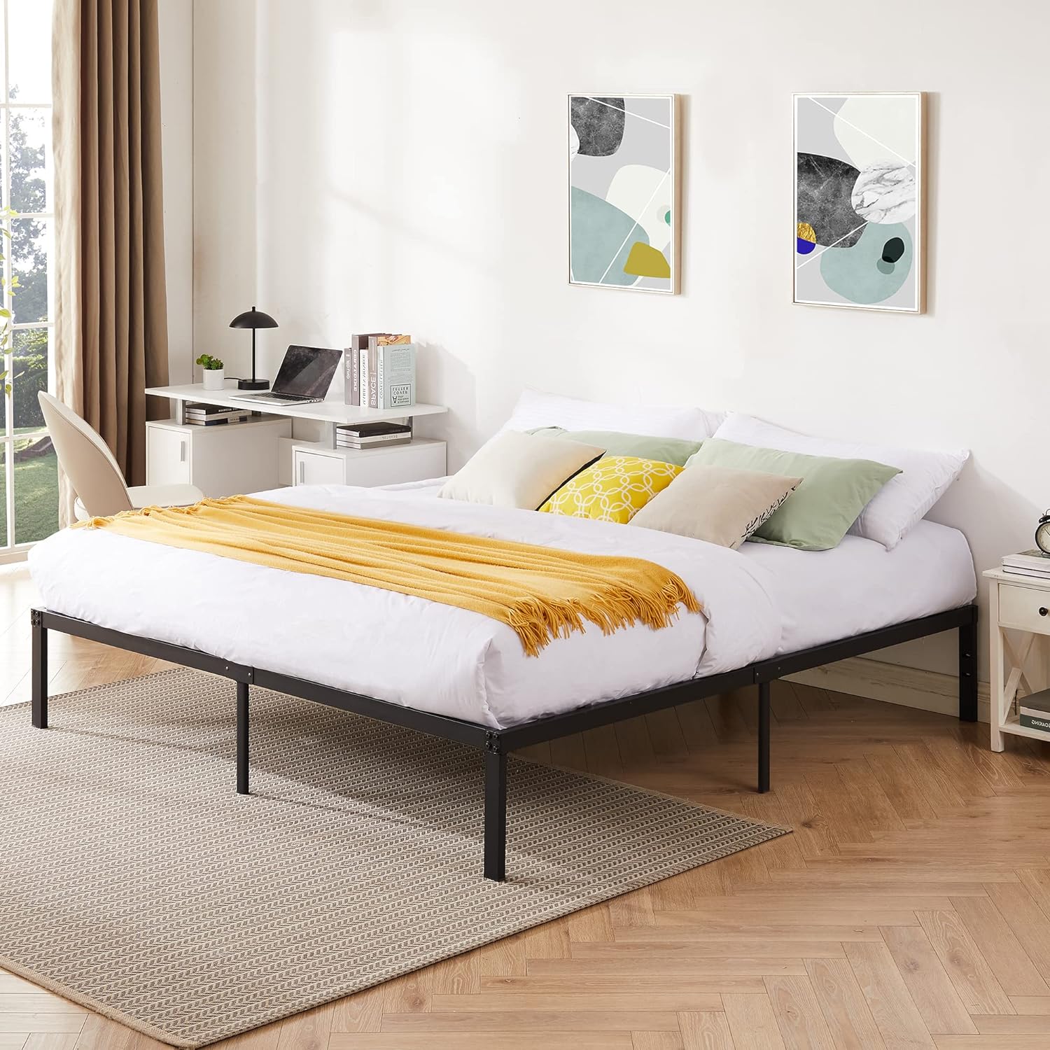 VECELO Metal Platform Bed Frame Heavy Duty Steel Slat, No Box Spring Needed - VECELO