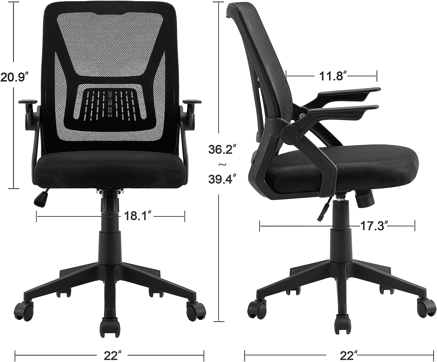 VECELO Mid-Back Swivel Ergonomic Office Chair - VECELO