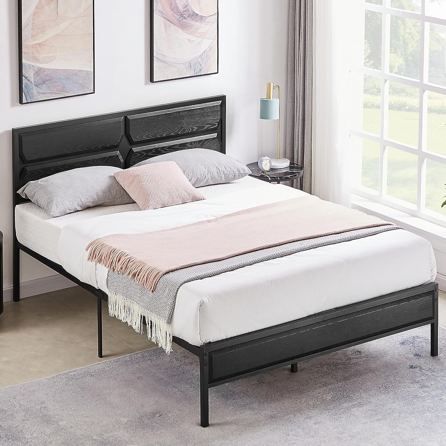VECELO Metal Bed Frame Platform with Wooden Headboard&Footboard Mattress Foundation - VECELO