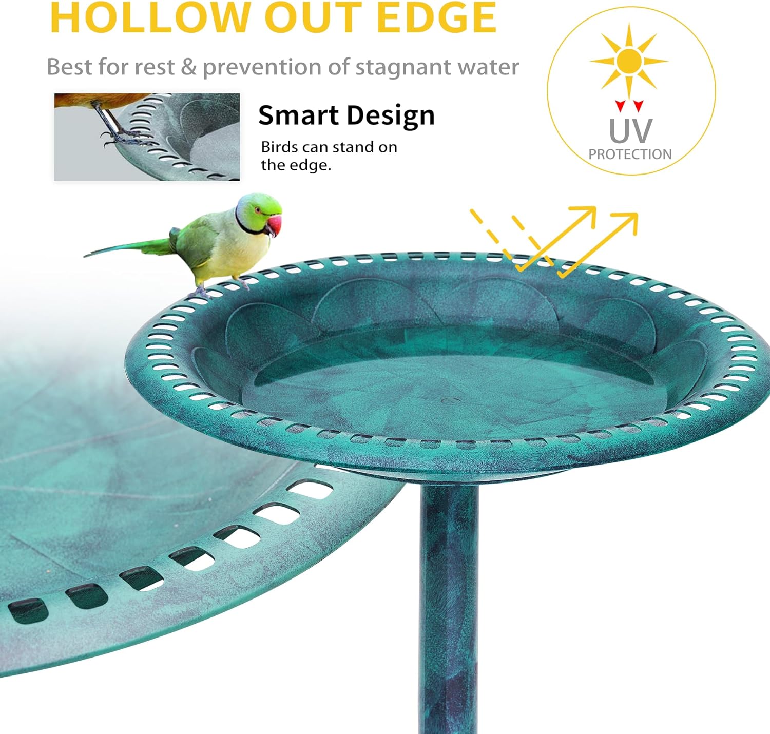 VECELO 28" Pedestal Outdoor Bird Bath with Solar Powered Fountain - VECELO