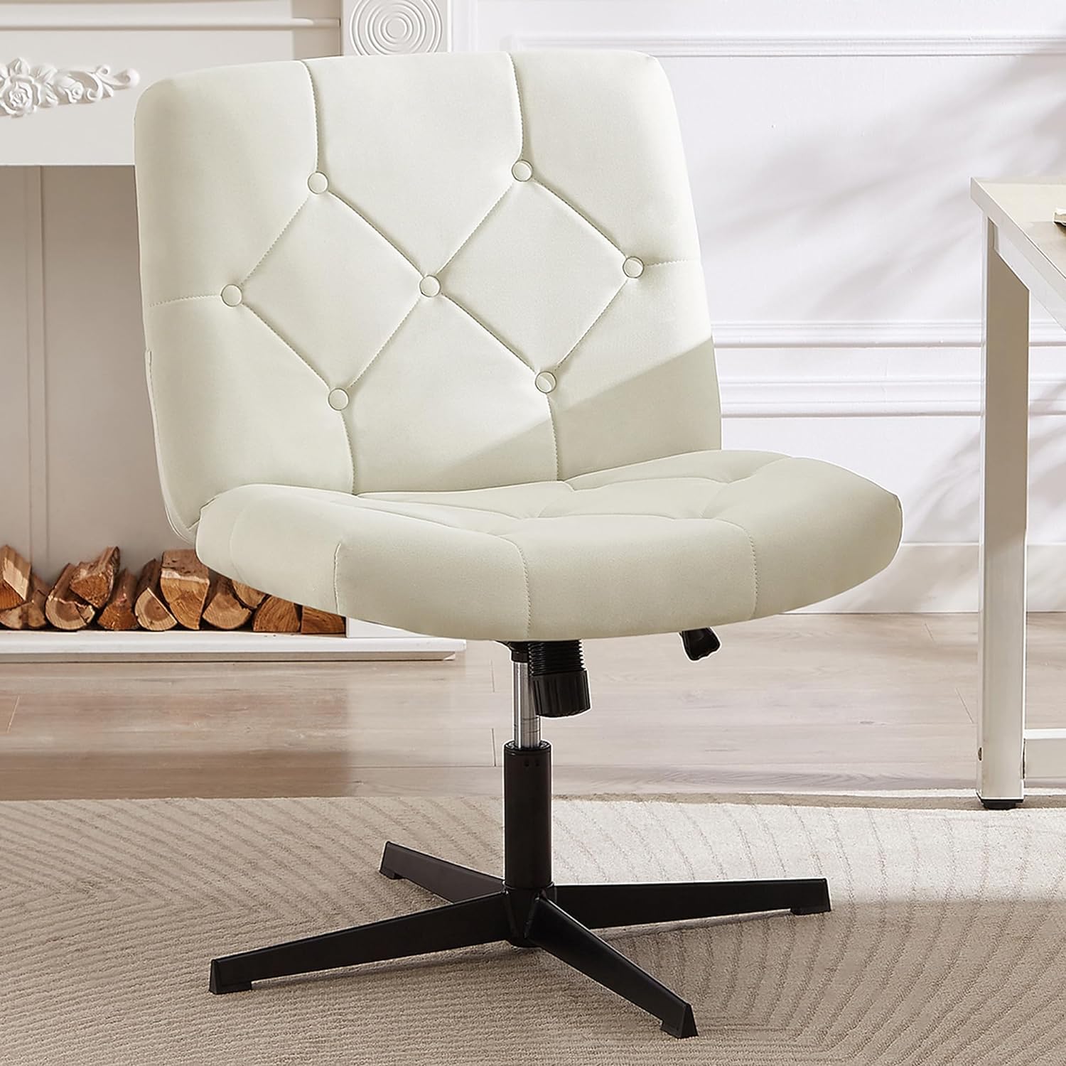 VECELO Criss Cross Armless Office Desk Chair No Wheels Comfy Wide Fabric Padded