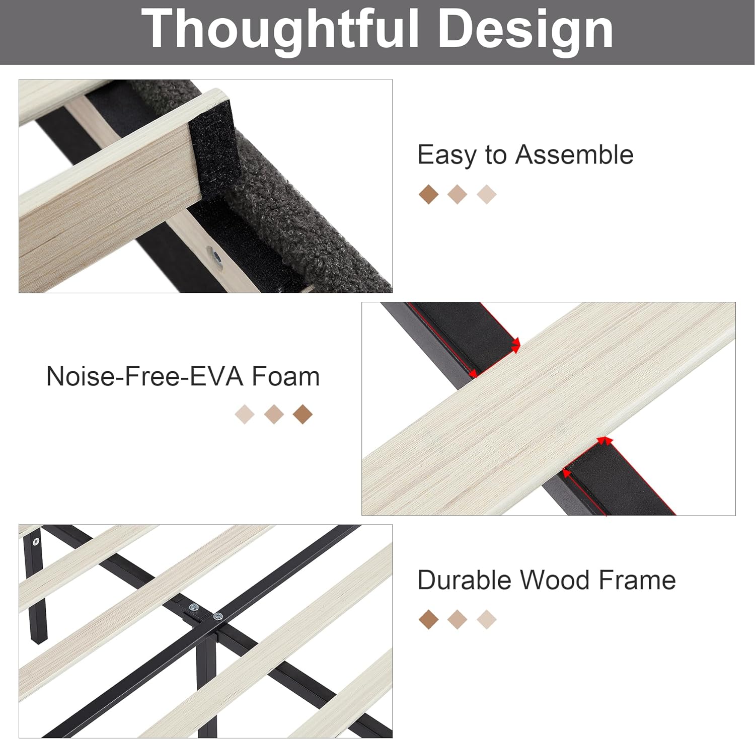 VECELO Upholstered Platform Bed Frame with Sheepskin Fabric Adjustable Headboard/Strong Wood Slats Supports - VECELO
