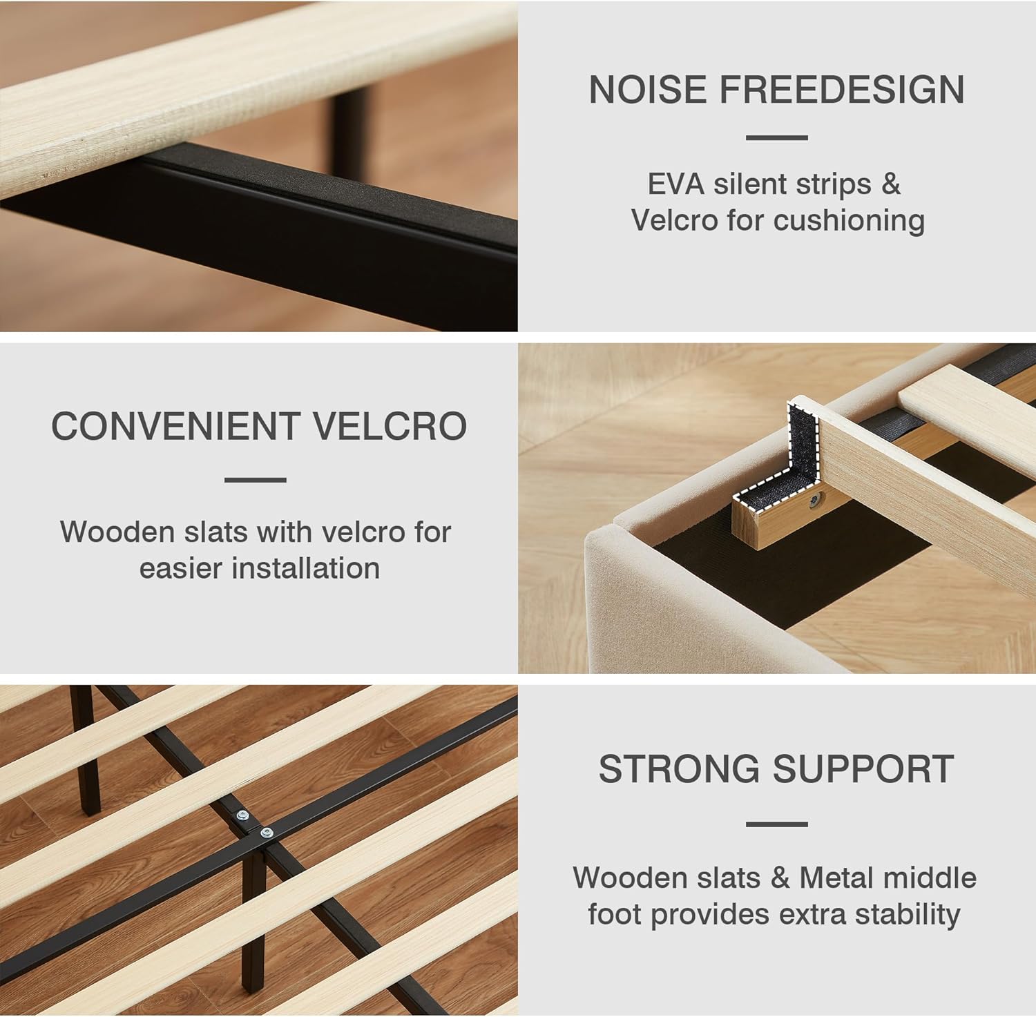 VECELO Upholstered Bed Frame with LED Lights, Charging Station, Velvet Platform Bed - VECELO