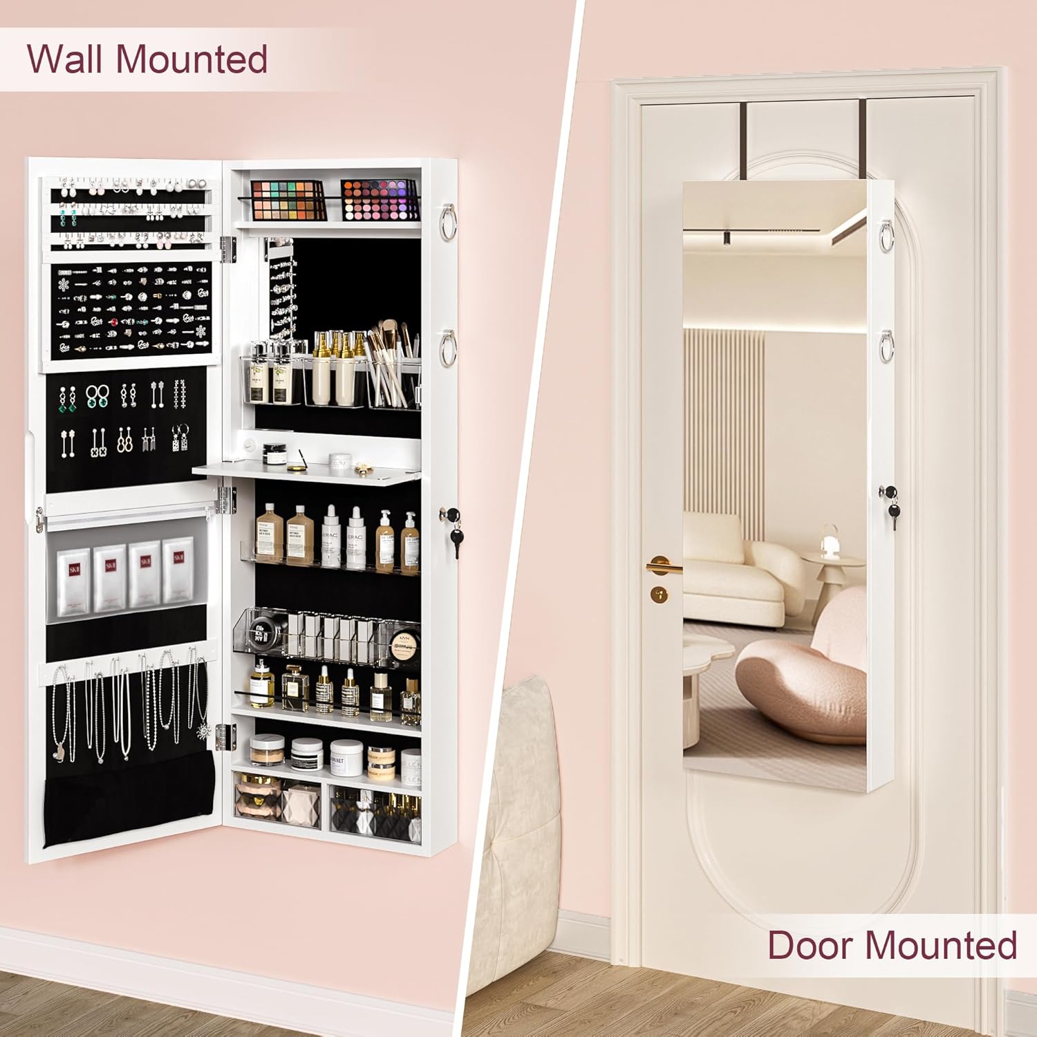 VECELO LED Mirror Jewelry Cabinet - VECELO