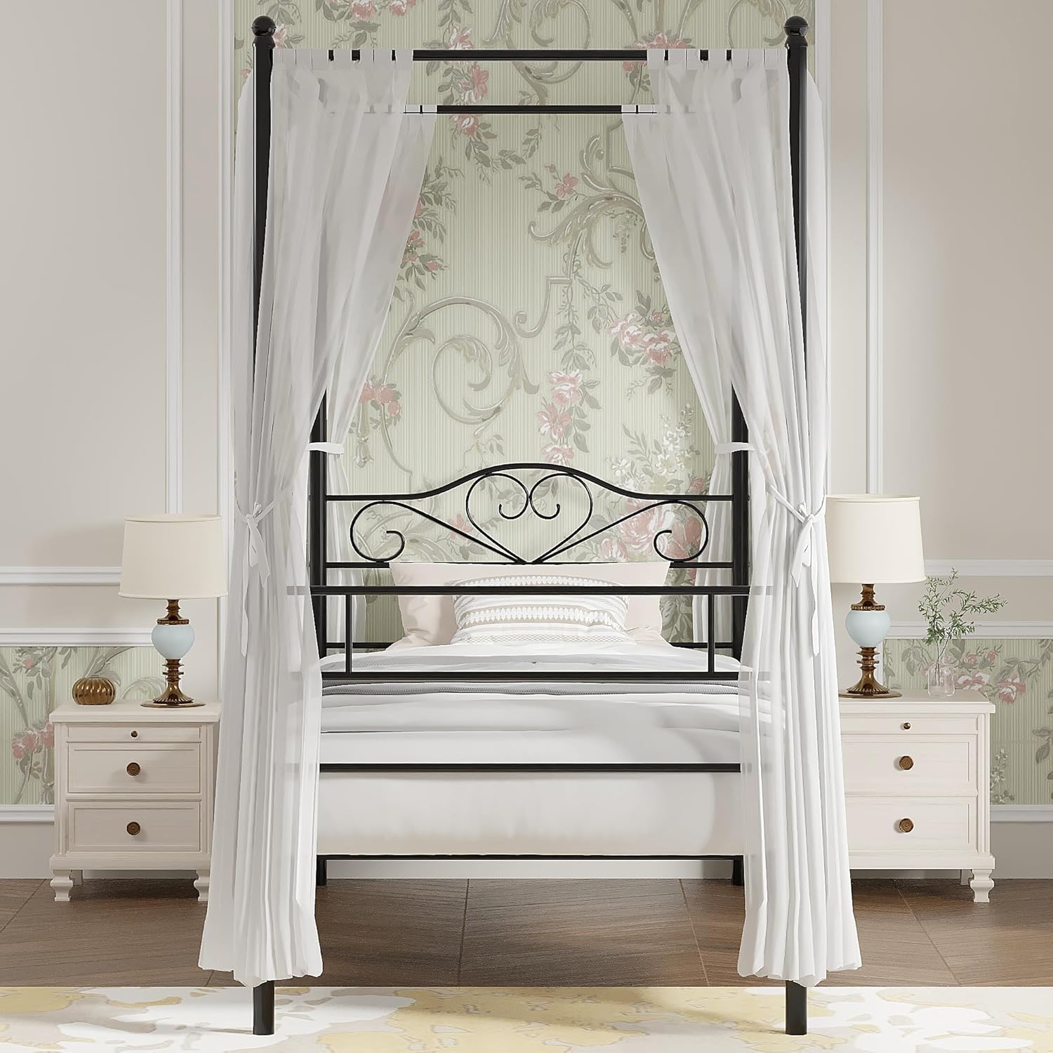 VECELO Twin Canopy Bed Frame with Headboard and Footboard - VECELO